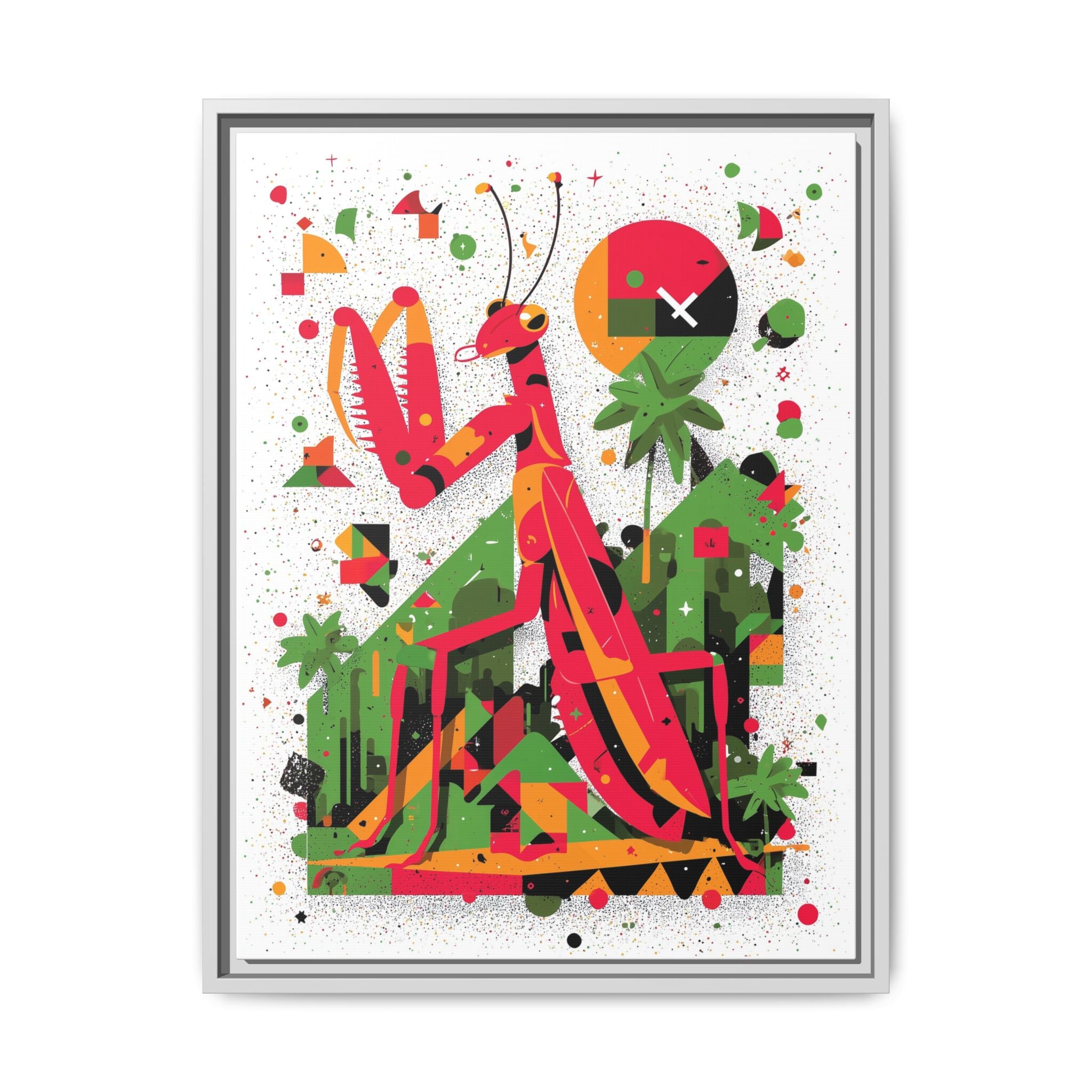 Praying Mantis Framed Print Geometric : Abstract Modernist Insect Art, Graphic Design Composition   |   Custom Orders Available