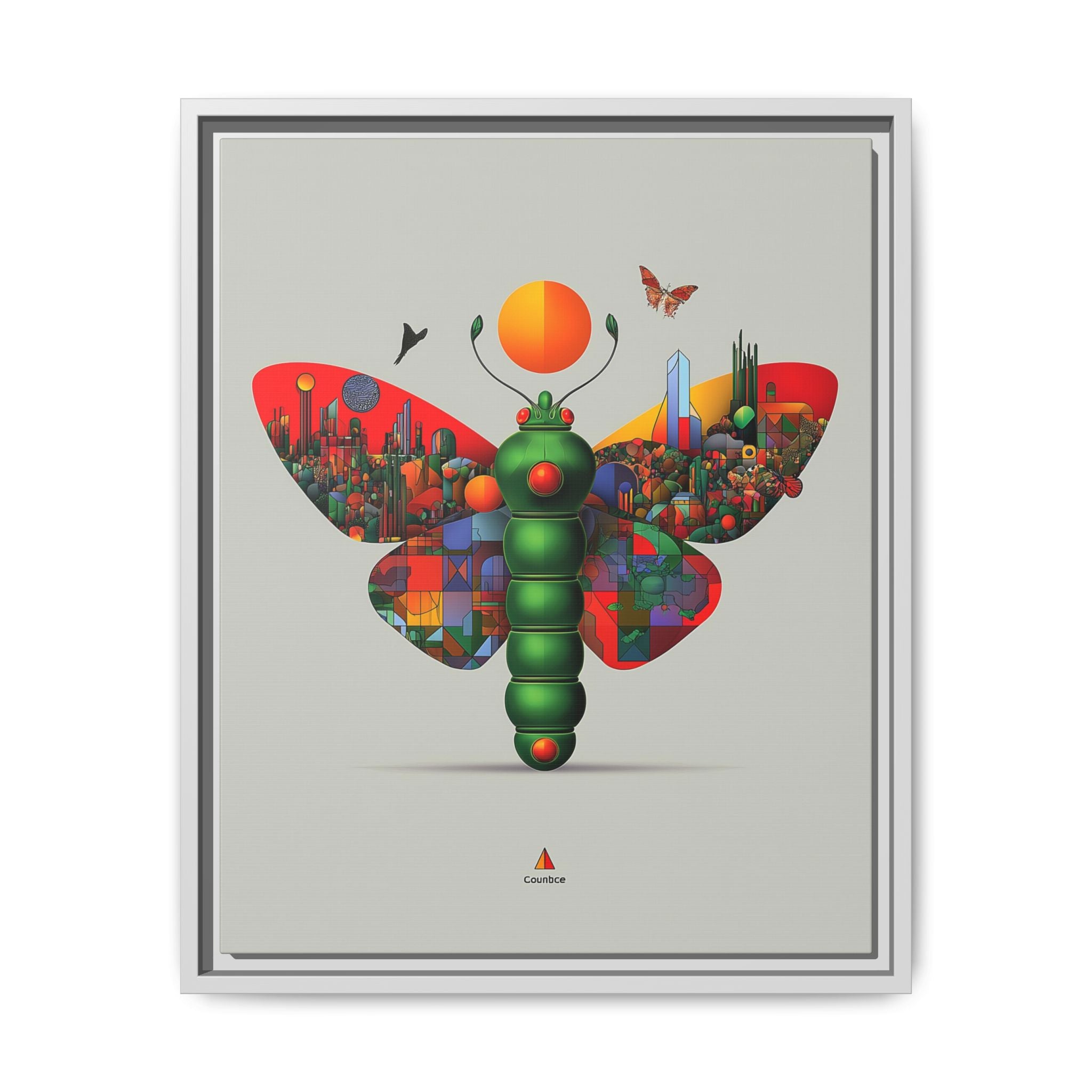 Urban Metamorphosis Framed Print: Geometric Cityscape Butterfly, Digital Surrealism Collage   |  Custom Orders Available