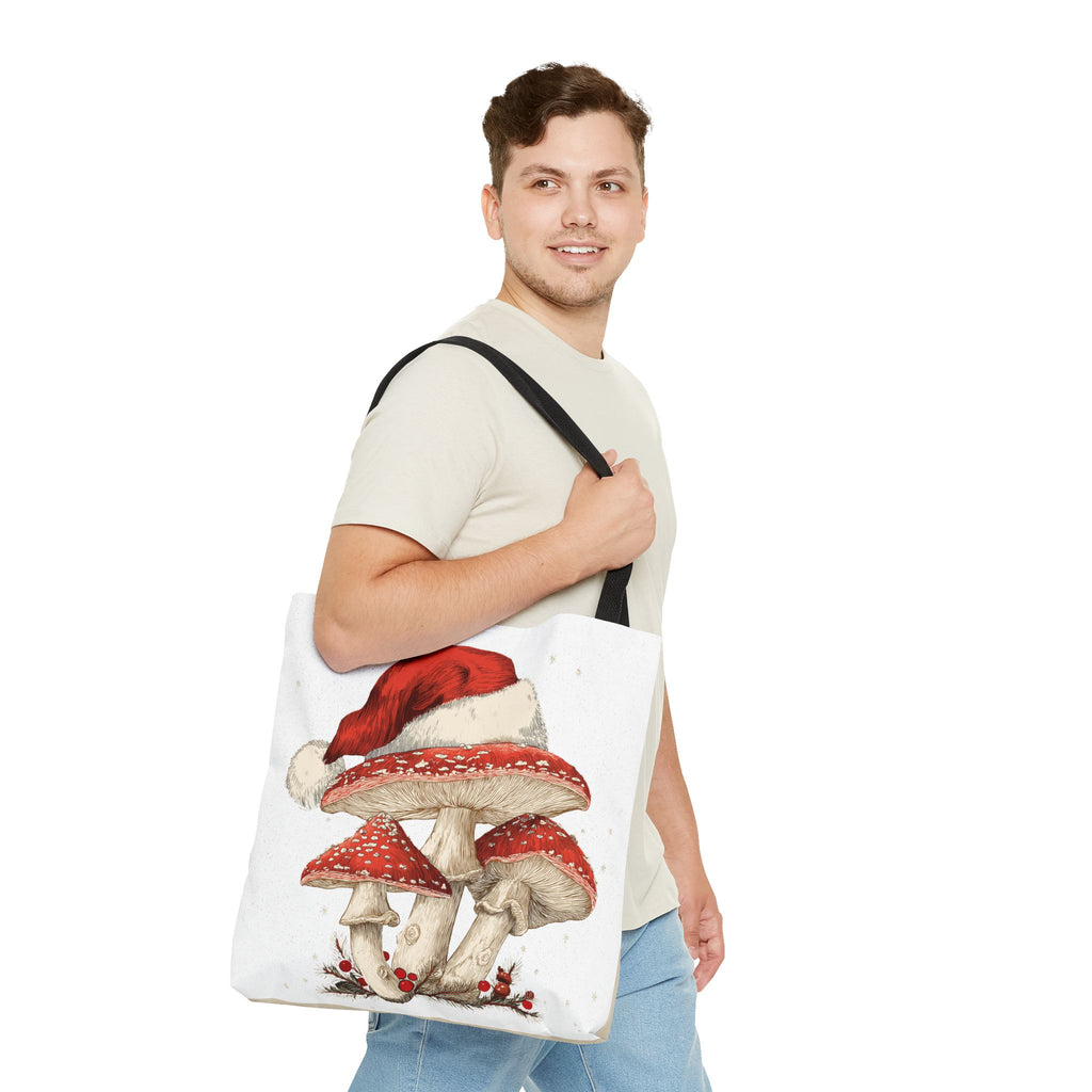 Whimsical Mushroom Christmas Tote Bag (AOP)  |  Stoner Gifts , Magic Mushrooms