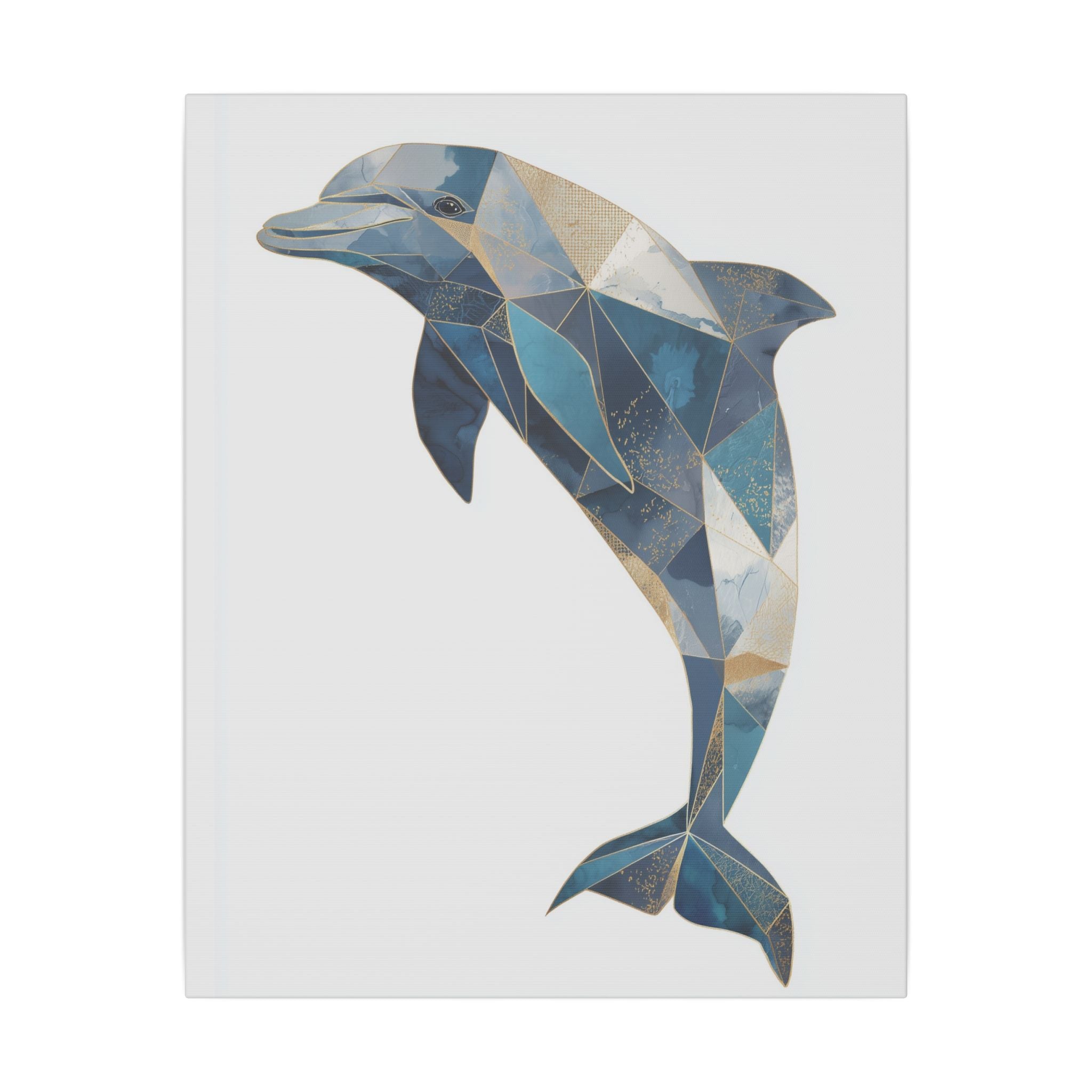 Canvas Print, Geometric Abstract Dolphin Gold Accented Art, High Quality Wall Decor, Nautical Sea Theme, Coastal Home Decor, Ocean Animal