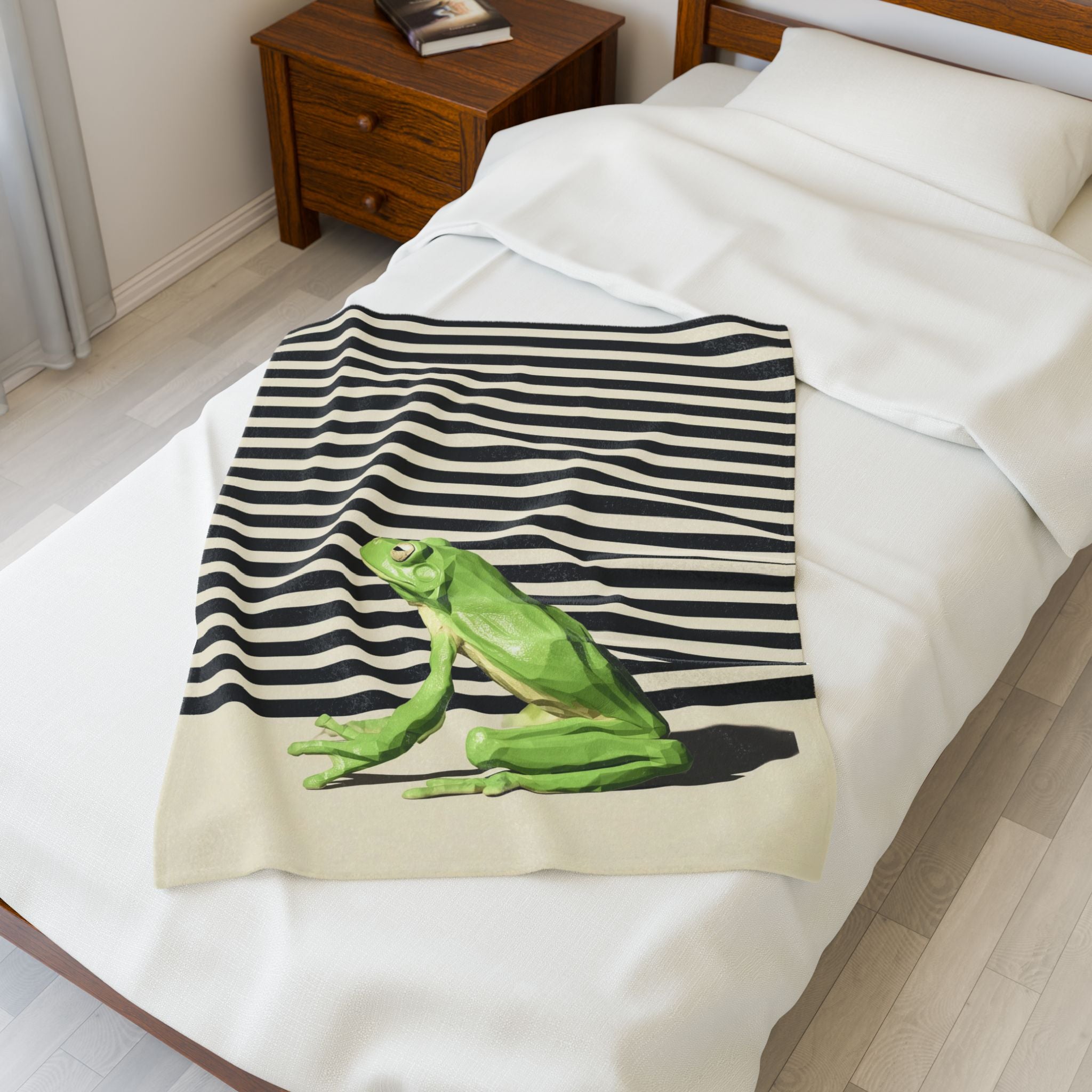 Green Tree Frog Quilt Cover, Doona Cover, Duvet: Low-Poly Nature Art, Geometric Frog Design   |    Custom Orders Available