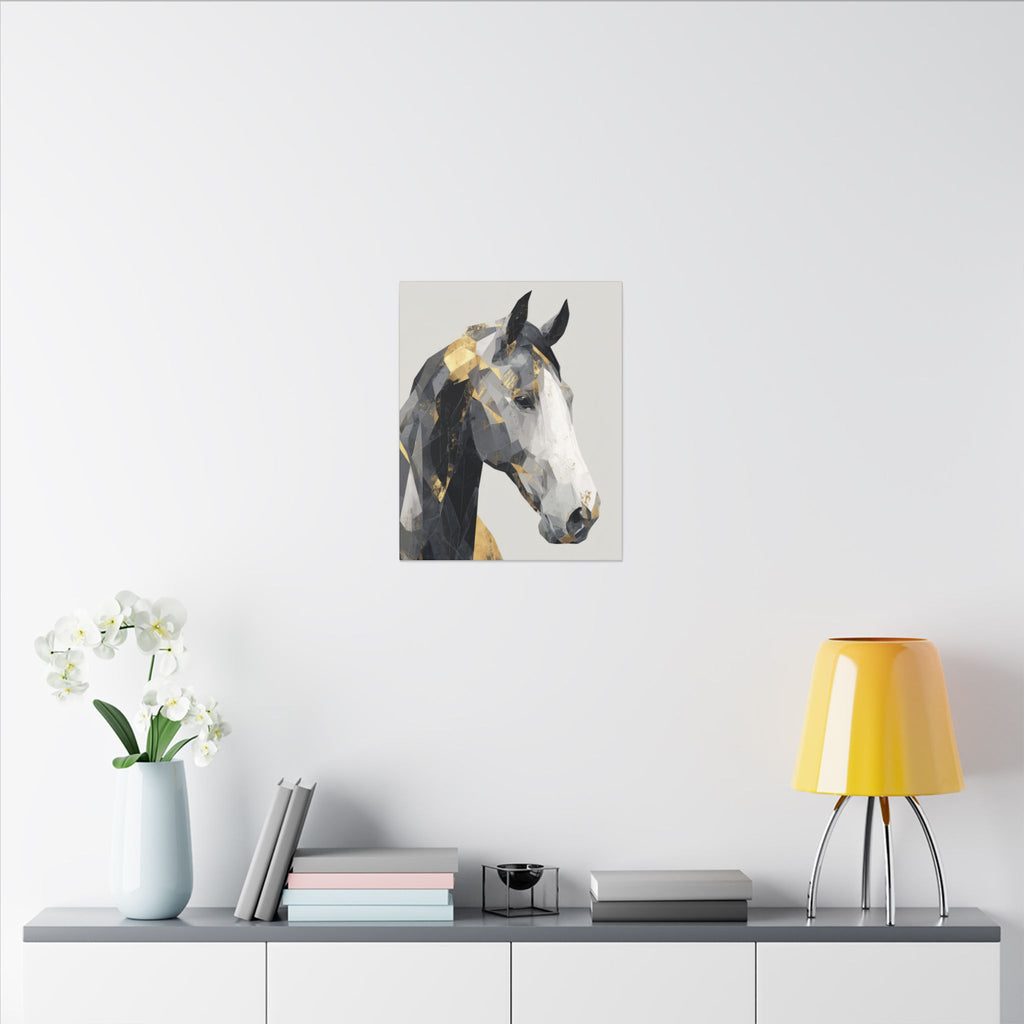 Fractal Equine: Geometric Horse Portrait, Digital Mosaic Artwork, Metallic Angular Design   |  Personalized & Custom Orders Available
