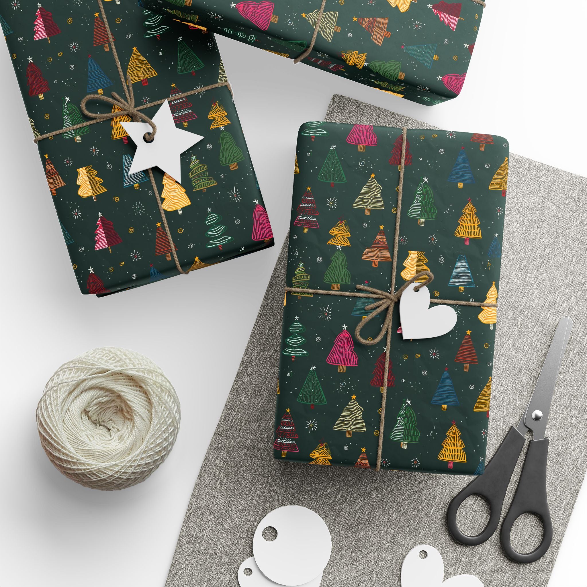 Christmas Tree Pattern Wrapping Paper — Festive Dark Green Holiday Gift Wrap