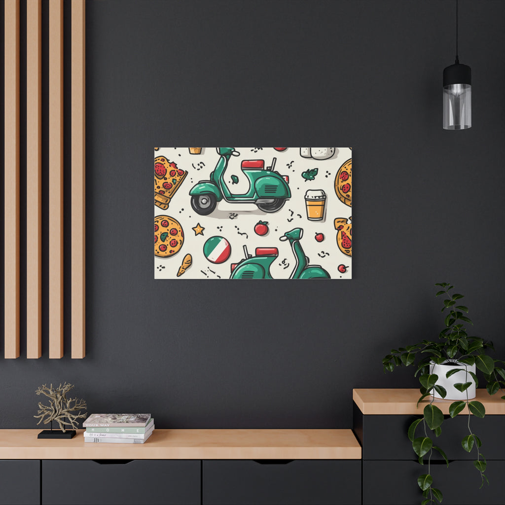 Vibrant Travel Nostalgia Canvas Art, Scooter Decor, Foodie Wall Art, Fun Home Decor, Gift for Adventurers, Kitchen Wall Hanging