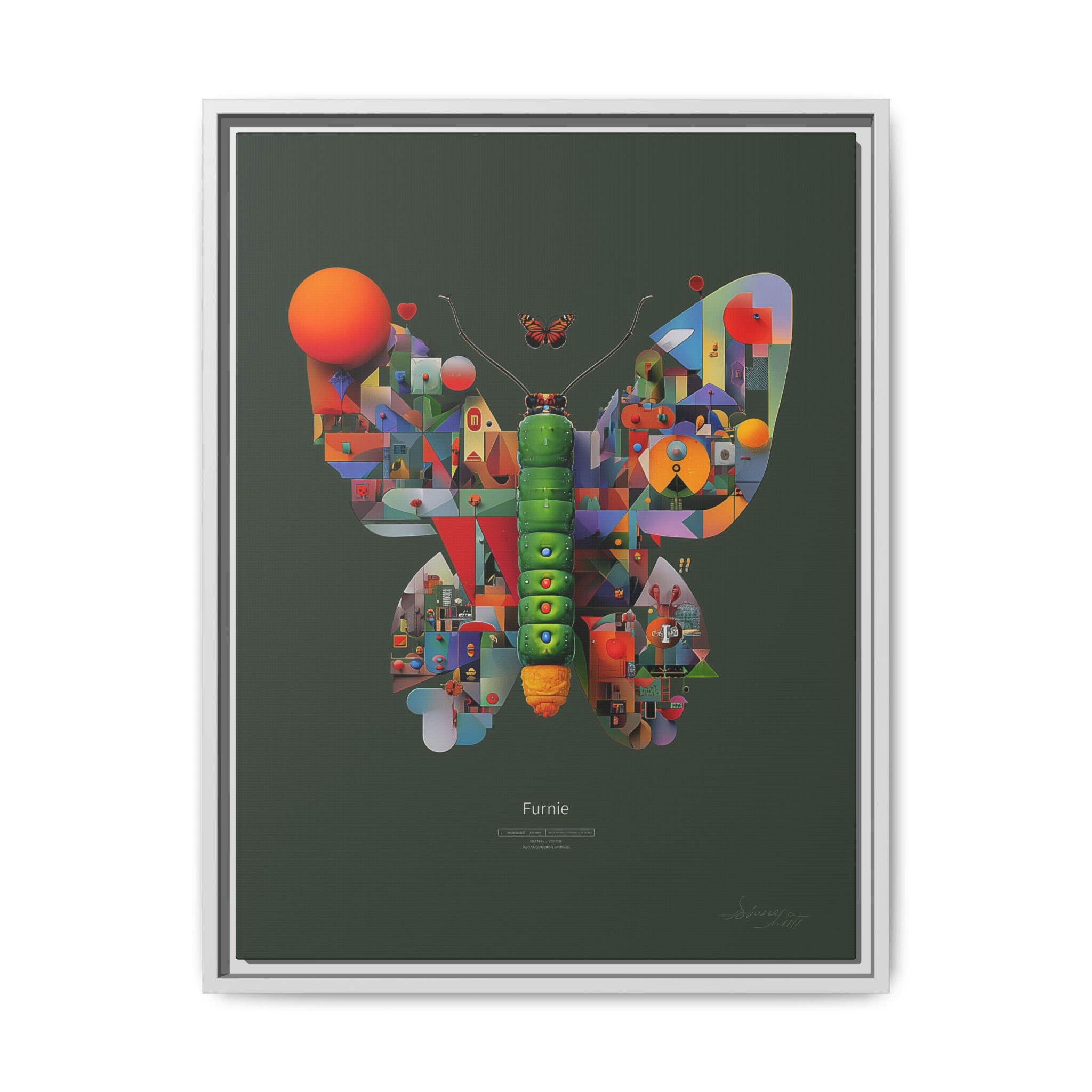 Geometric Metamorphosis Framed Print : Digital Cubist Butterfly, Urban Abstract Composition   |   Custom Orders Available