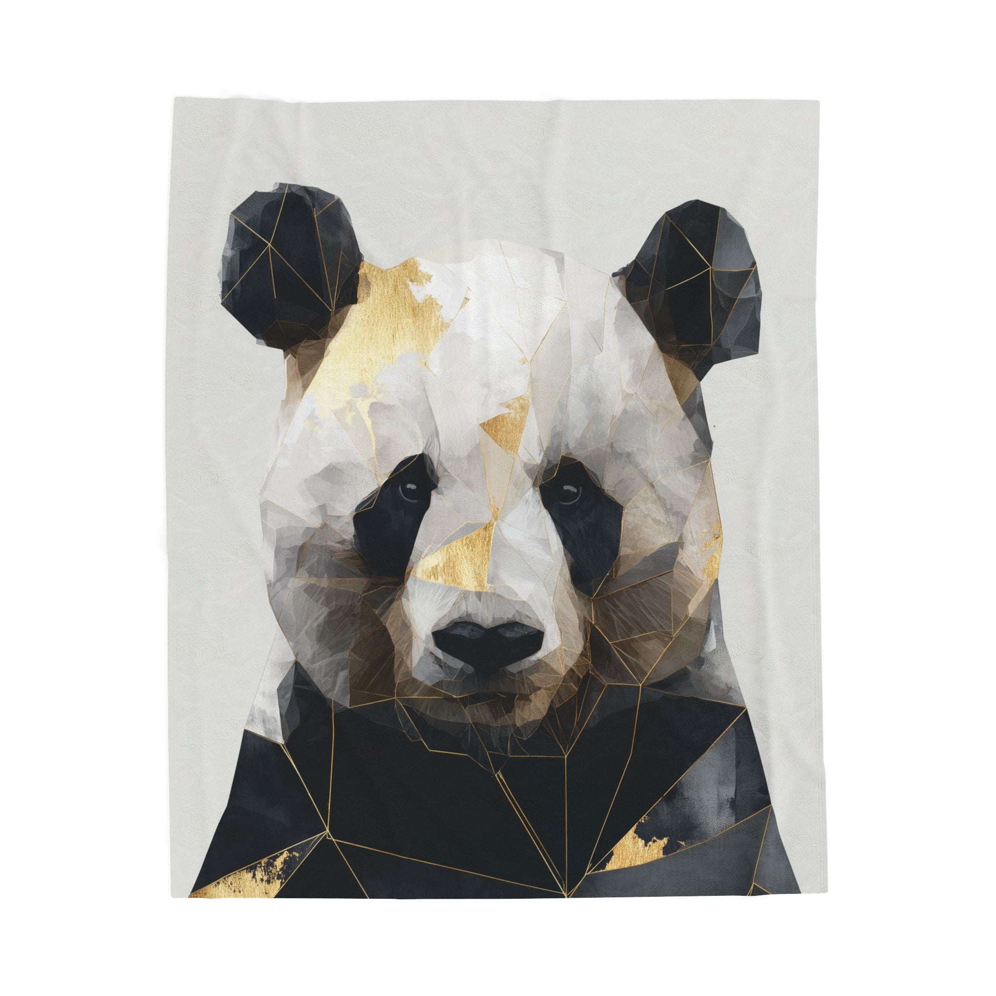 Velveteen Plush Blanket Geometric Panda Blanket: Modern Animal Art, Metallic Gold Design   |  Personalized & Custom Orders Available