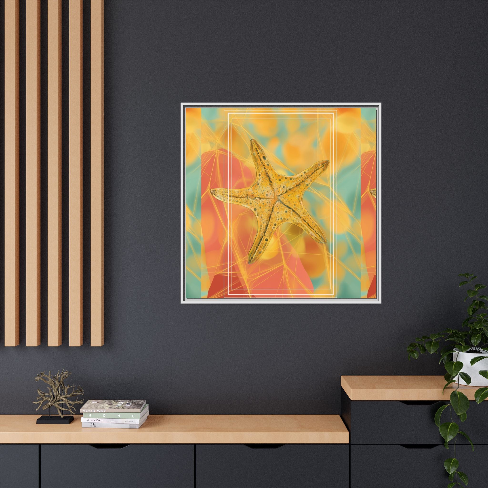 Celestial Starfish: Marine Geometry in Golden Hues, Tropical Oceanic Texture   |    Custom Orders Available