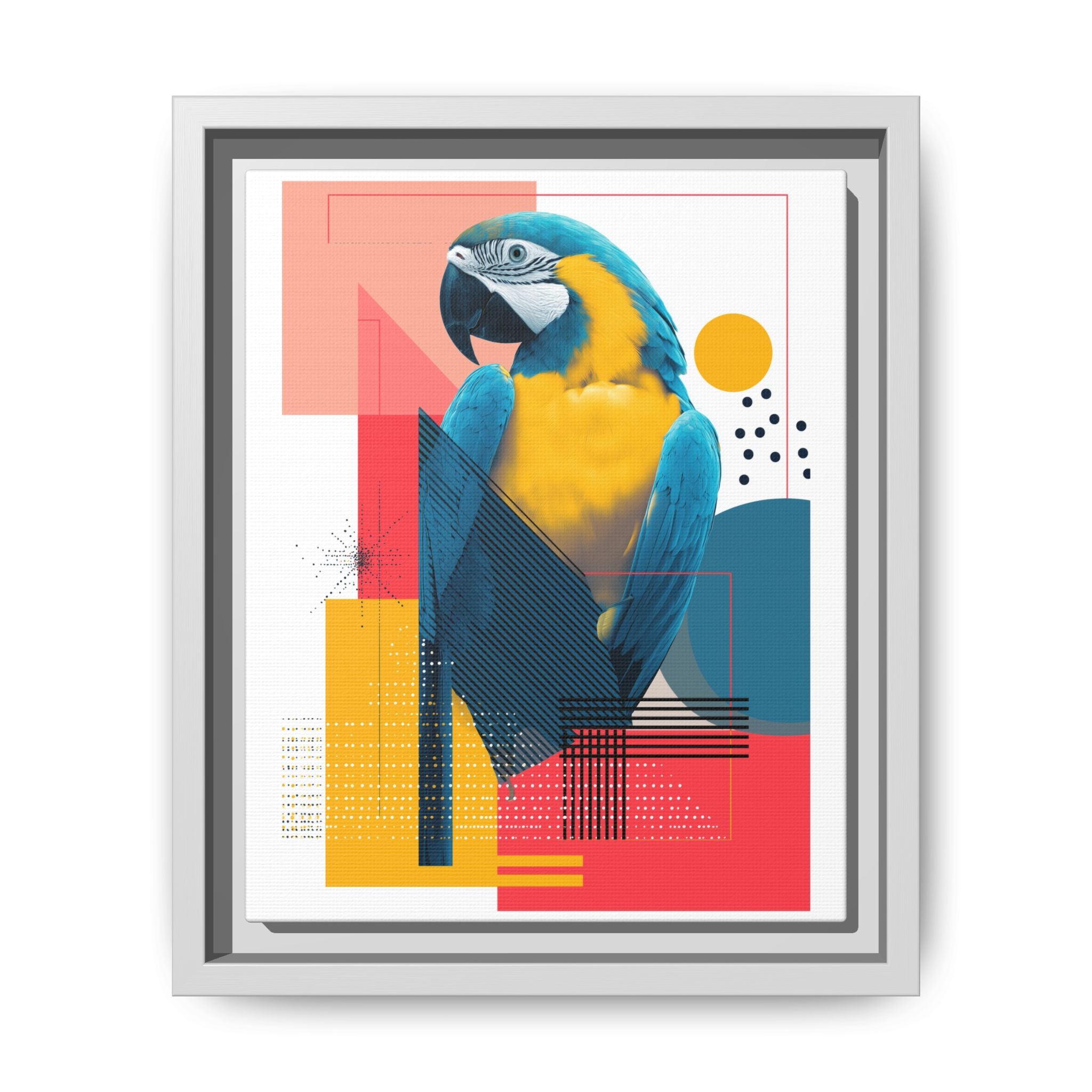 Prismatic Parrot Framed Print: Blue and Yellow Macaw in Geometric Space, Digital Art Composition   |  Personalized & Custom Orders Available