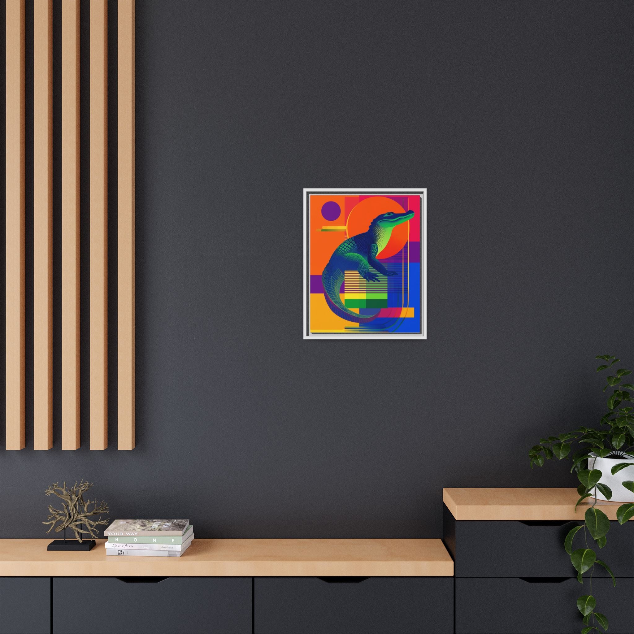 Geometric Alligator Framed Print: Pop Art Reptile, Vibrant Gradient Composition   |  Personalized & Custom Orders Available