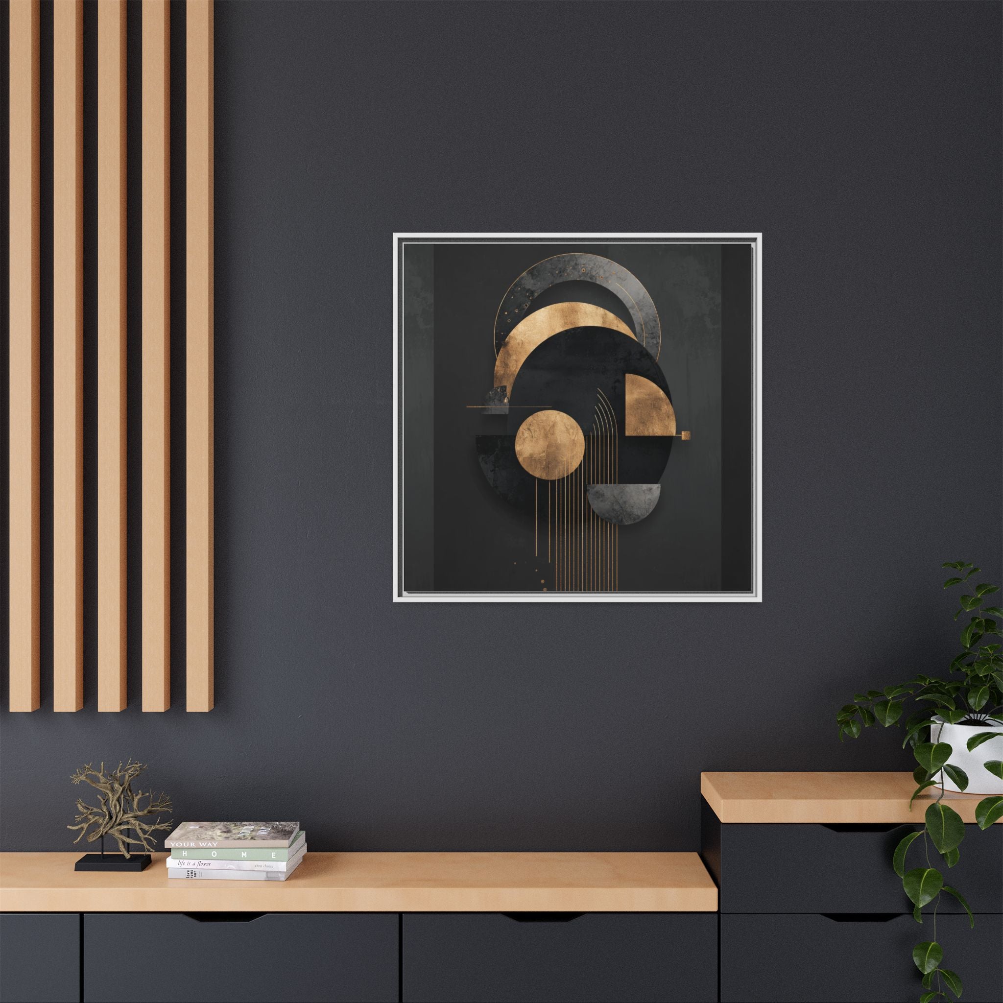 Geometric Resonance: Abstract Gold and Black Design, Minimalist Architectural Art, Modern Metallic Composition   |   Custom Orders Accepted