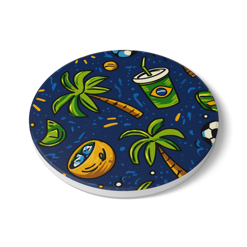 Vibrant Sunset Brazil Landscape Ceramic Coaster, Beach Decor, Gift for Home, BBQ Party Accessory, Soccer Fan Decor, Tropical Vibes