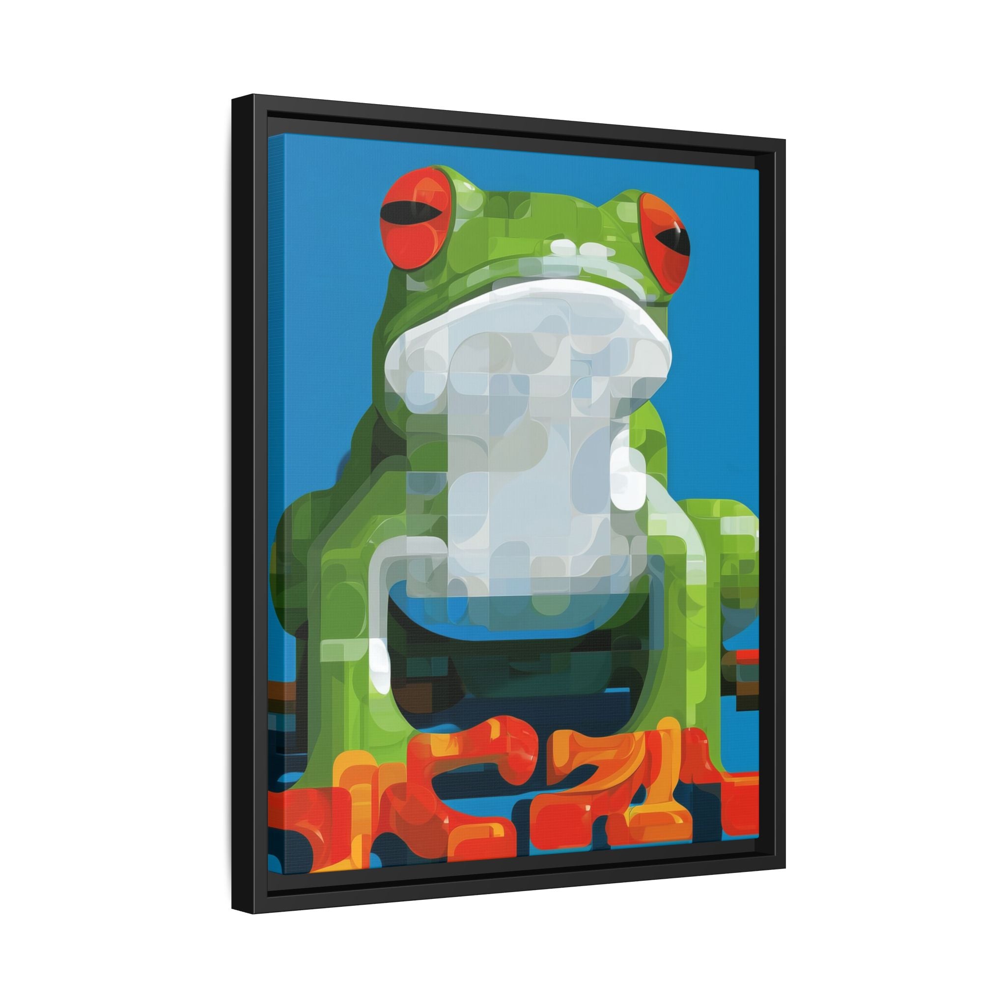 Pixel Frog Framed Print : Geometric Digital Art, Mosaic Amphibian Portrait   |  Personalized & Custom Orders Available