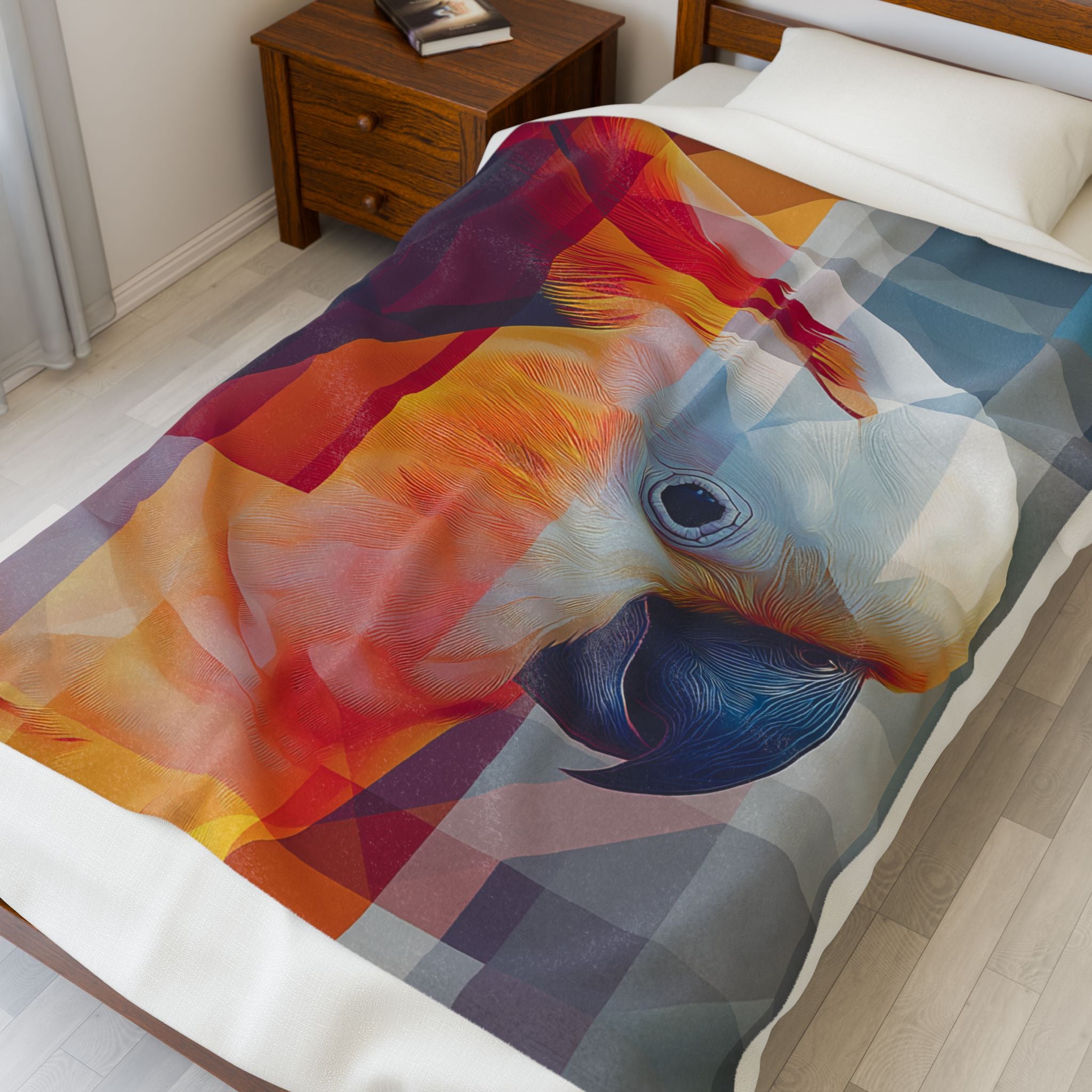 Prismatic Plumage Quilt Cover, Doona Cover, Duvet : Geometric Cockatoo Portrait, Digital Mosaic Art   |    Custom Orders Available