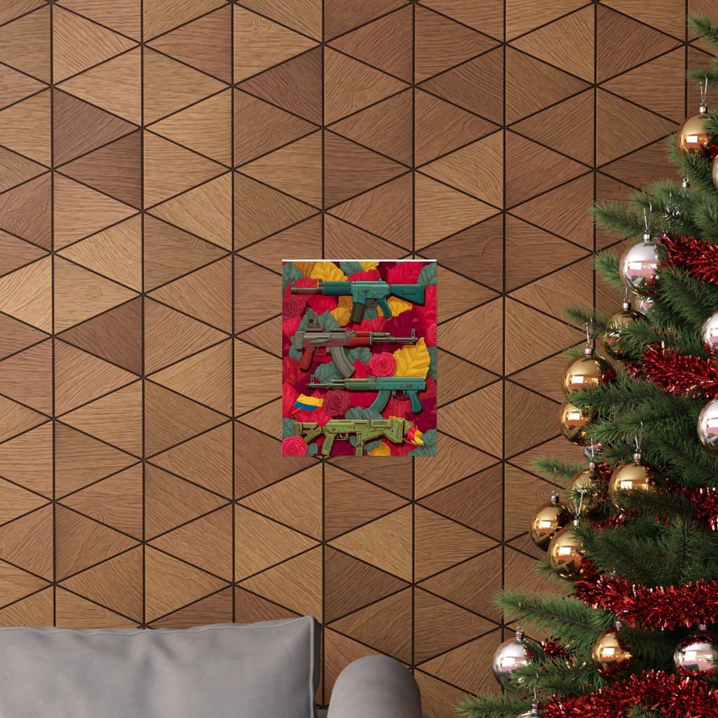 Vibrant Gun Art Vertical Poster, Unique Wall Decor, Military Theme Art, Home Office Decoration, Gift for Gun Enthusiasts