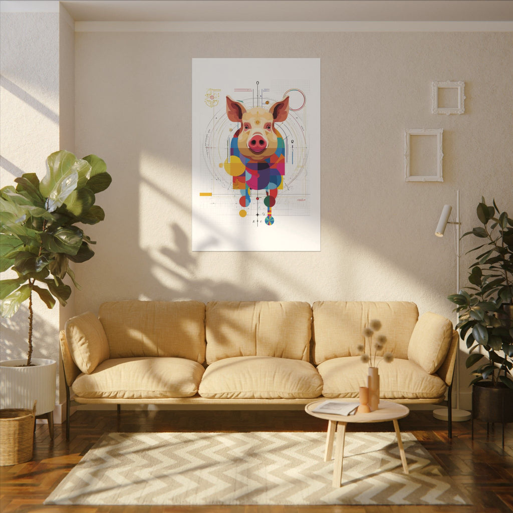 Geometric Pig Portrait: Cubist Animal Art, Technical Design Illustration   |    Custom Orders Available