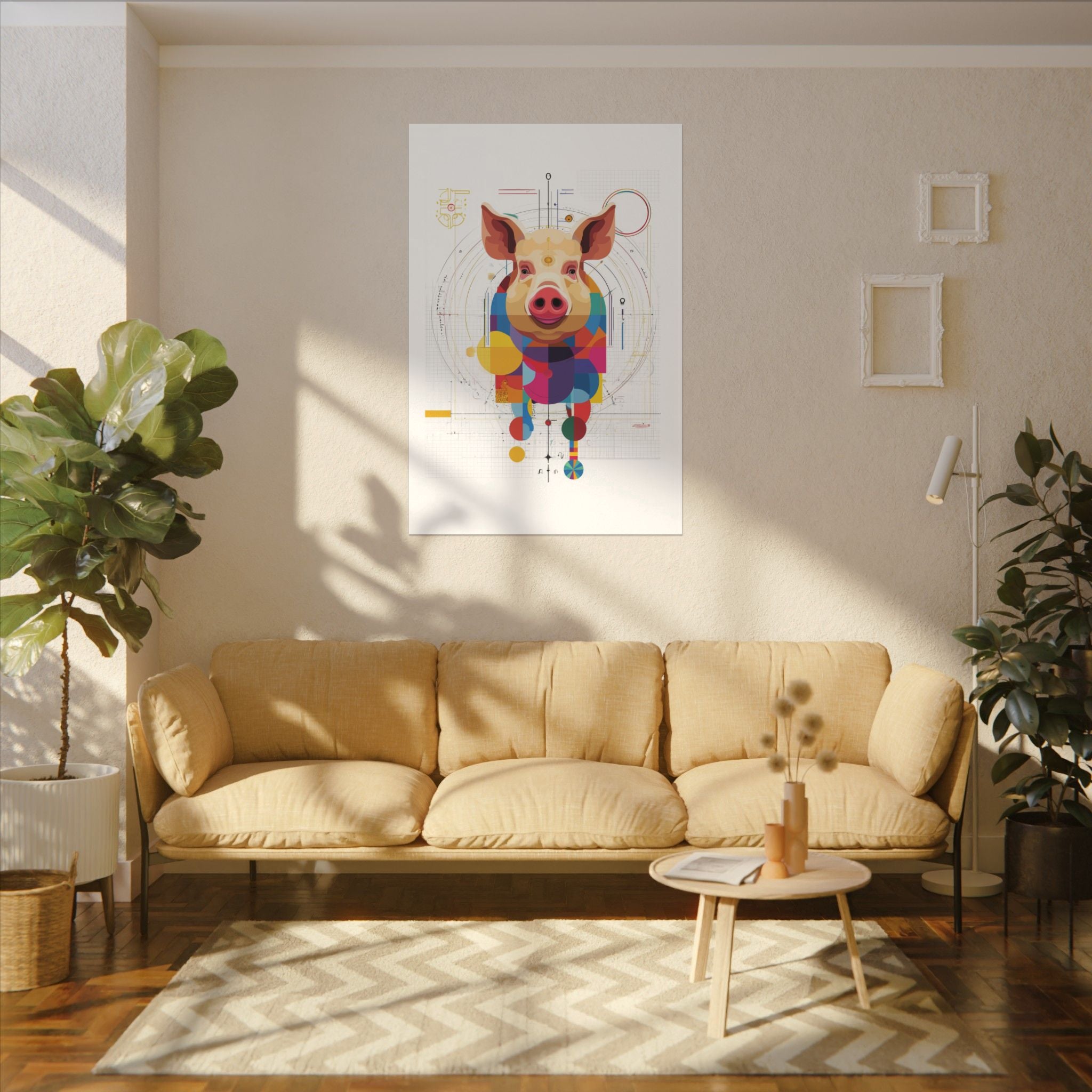 Geometric Pig Portrait: Cubist Animal Art, Technical Design Illustration   |    Custom Orders Available