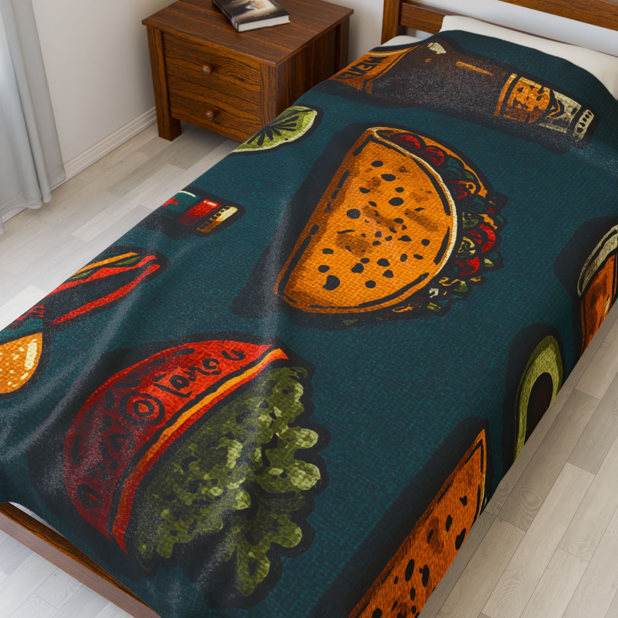 Fiesta of Flavors Quilt Doona Duvet Cover : Vintage Mexican Culinary Art, Retro Food & Drink Illustration   |   Custom Orders Accepted