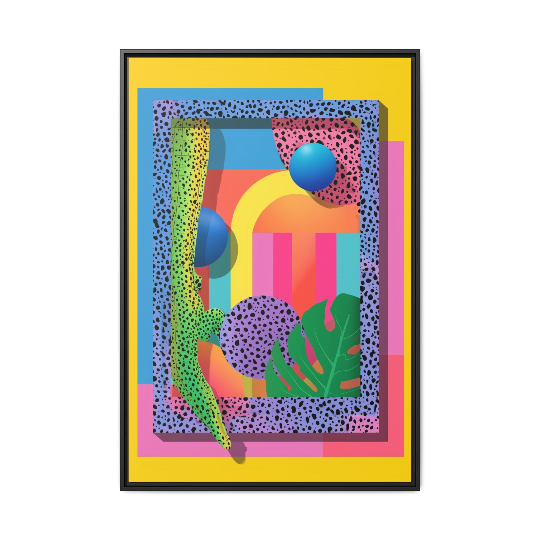 Geometric Rhythms: Abstract Layers of Color, Dimensional Shapes and Tropical Elements, Vibrant Modern Art Composition   |   Custom Orders