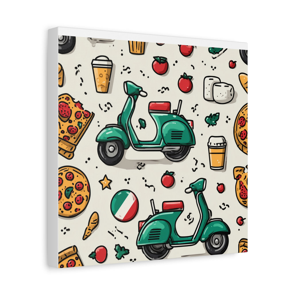 Vibrant Travel Nostalgia Canvas Art, Scooter Decor, Foodie Wall Art, Fun Home Decor, Gift for Adventurers, Kitchen Wall Hanging