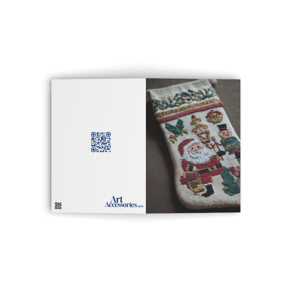 Christmas Stocking Greeting Card — Vintage Santa & Nutcracker Holiday Card