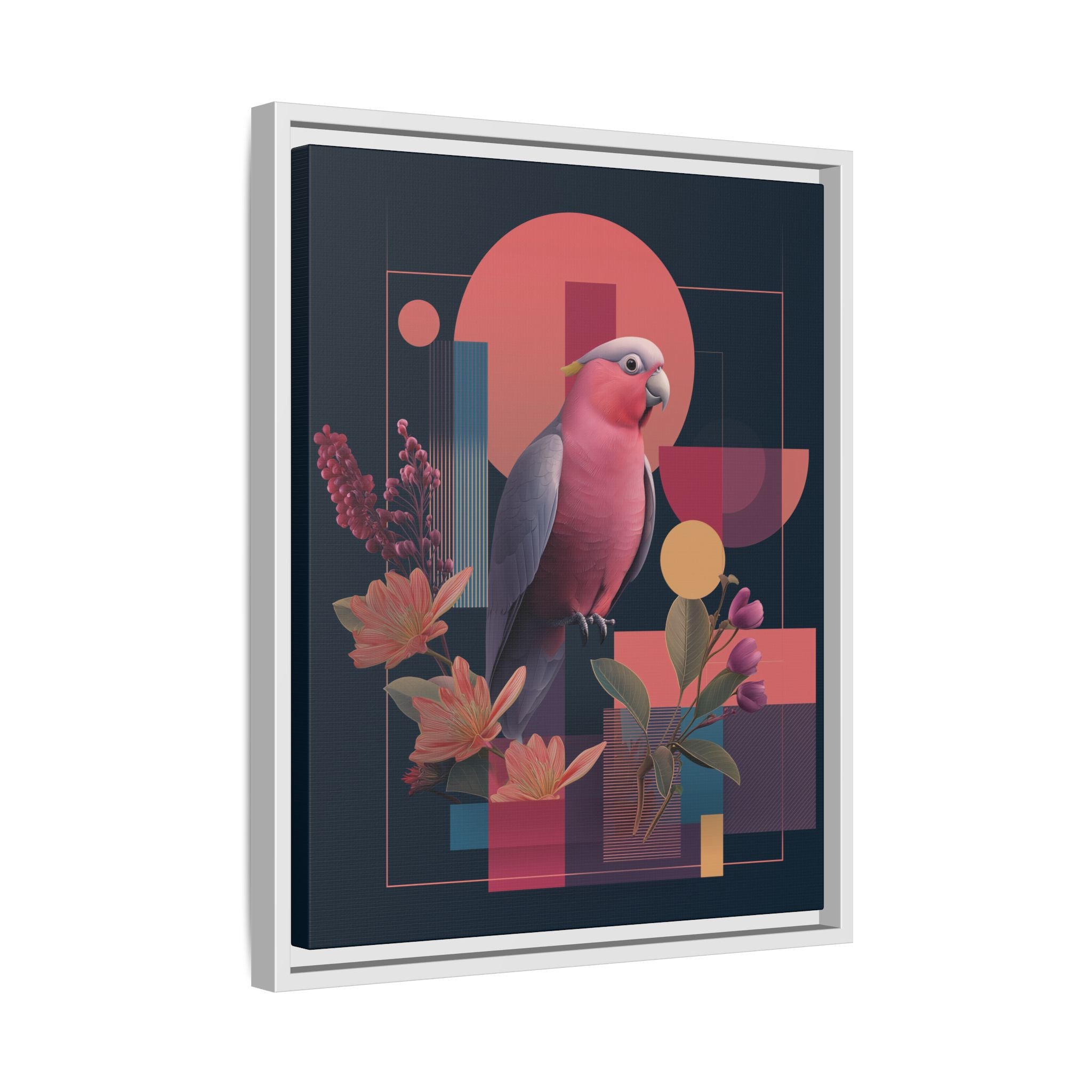 Galah Geometric Framed Print : Stylized Digital Cockatoo Portrait, Contemporary Abstract Botanical    |   Custom Orders Accepted