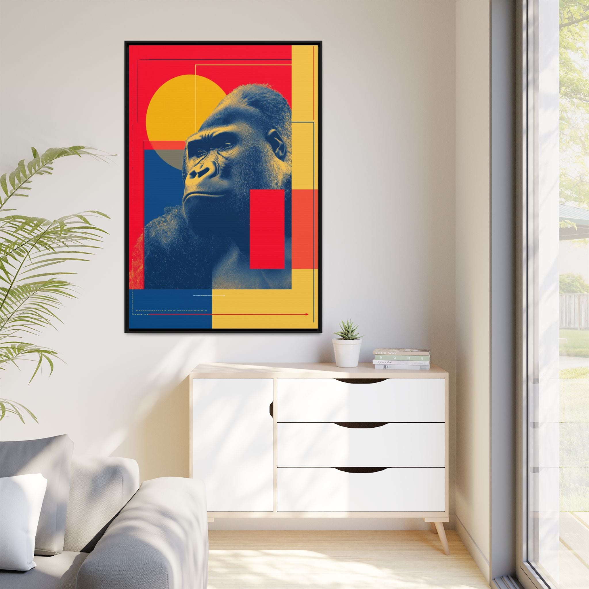 Primal Geometry: Gorilla Portrait in Blue and Yellow, Pop Art Graphic Design   |  Personalized & Custom Orders Available