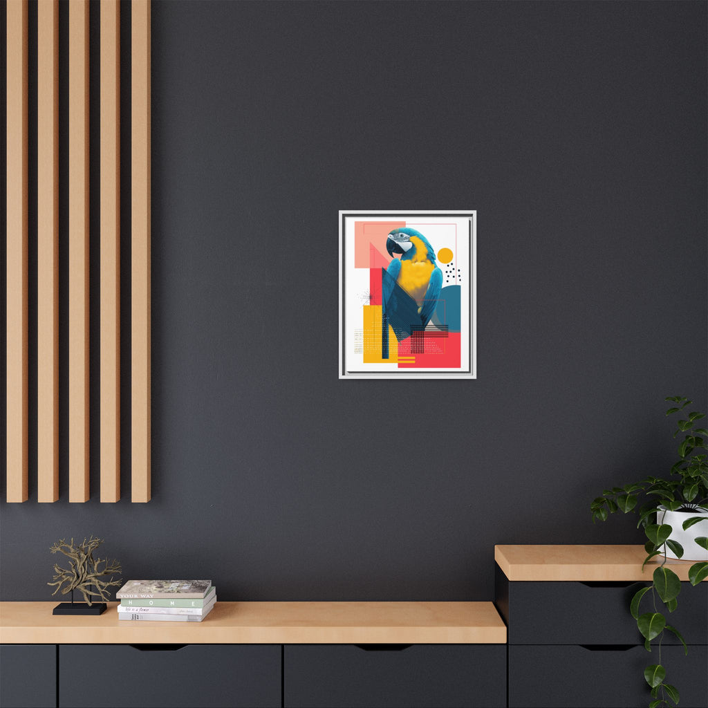 Prismatic Parrot Framed Print: Blue and Yellow Macaw in Geometric Space, Digital Art Composition   |  Personalized & Custom Orders Available