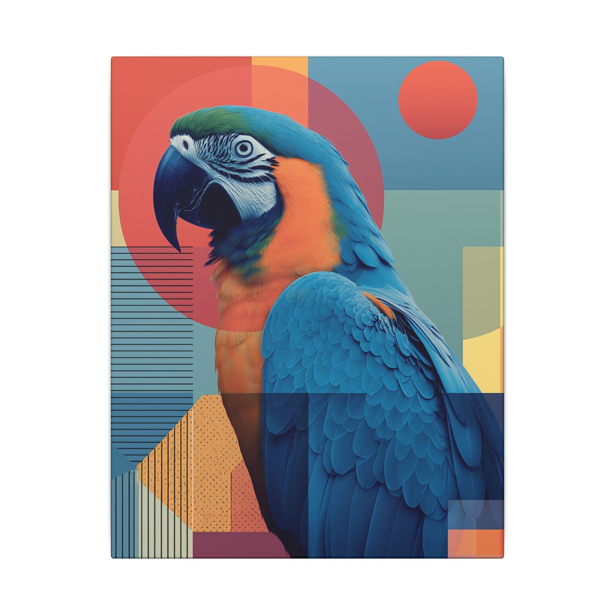 Macaw Mosaic: Mid-Century Modern Bird Portrait, Geometric Abstract Design   |    Custom Orders Available