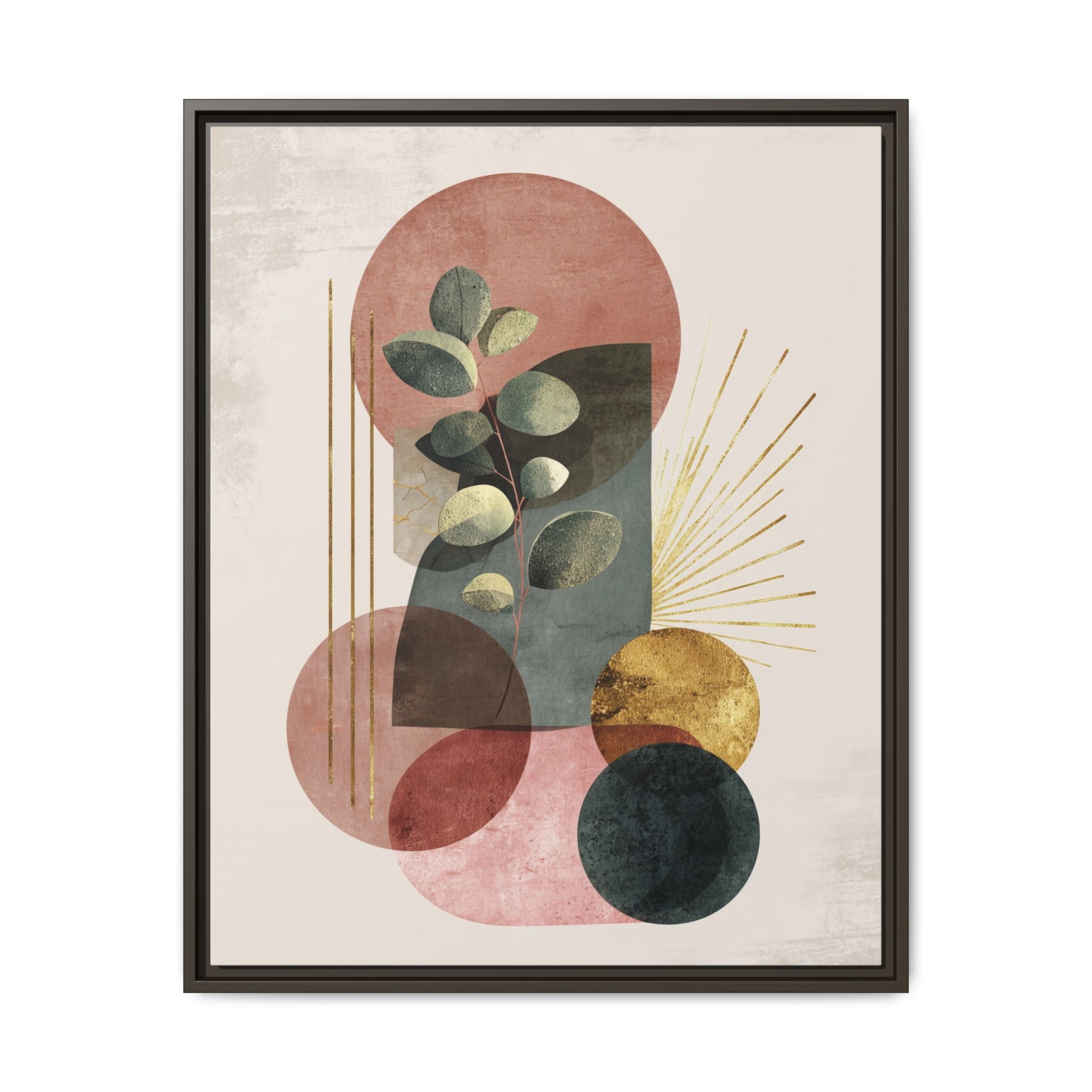 Botanical Geometric Symphony: Eucalyptus Harmony, Metallic Intersections, Modern Earth Tones   |   Custom Orders Accepted