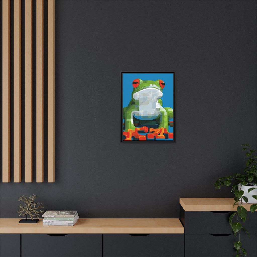 Pixel Frog Framed Print : Geometric Digital Art, Mosaic Amphibian Portrait   |  Personalized & Custom Orders Available