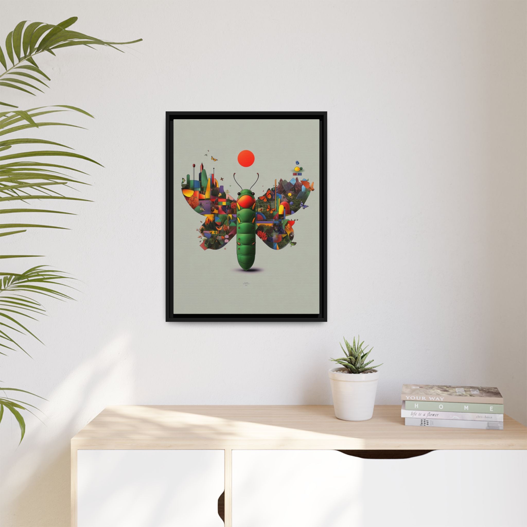 Geometric Chrysalis Framed Print : Butterfly Transformation, Digital Abstract Landscape Metaphor   |  Personalized & Custom Orders