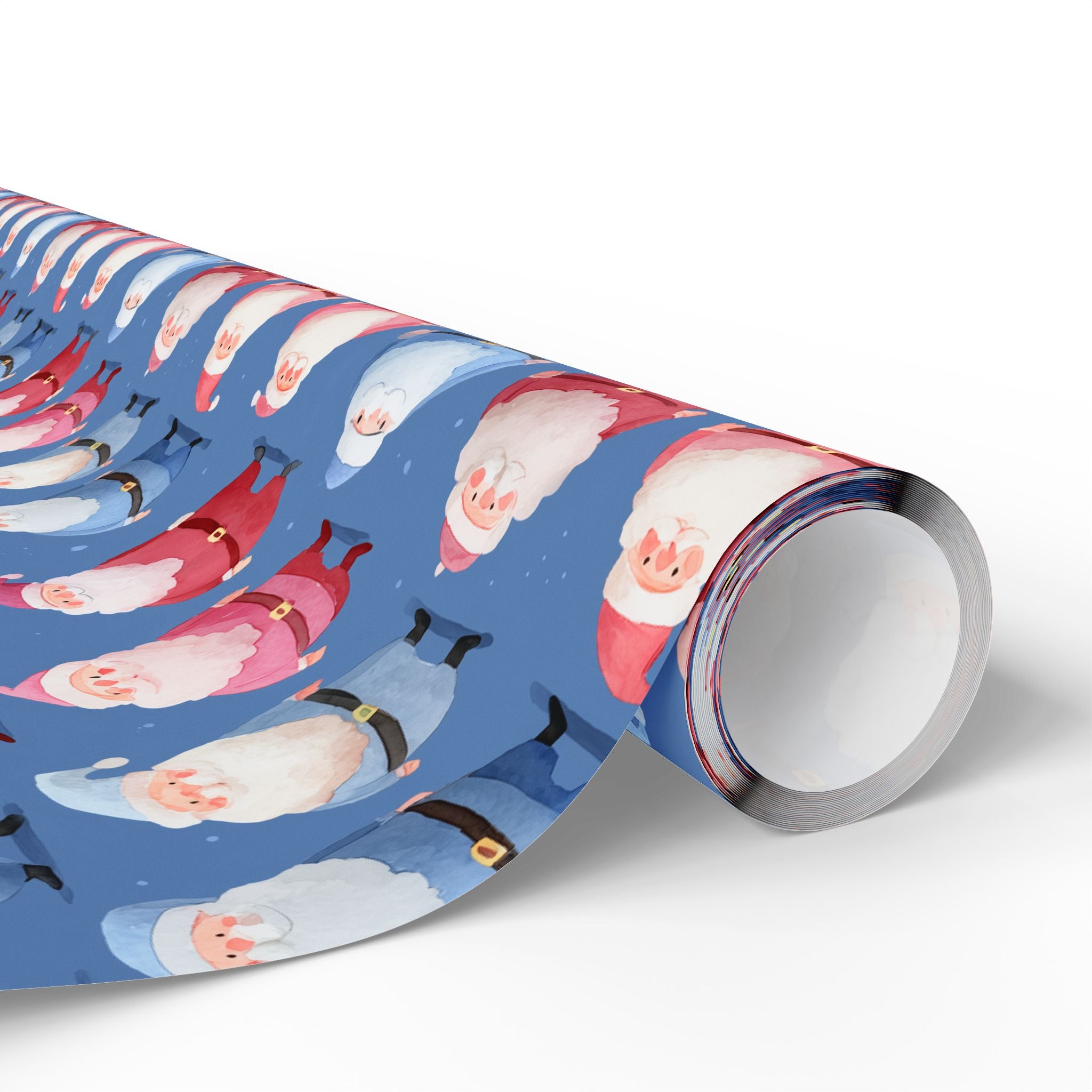 Santa Pattern Wrapping Paper Roll — Festive Blue Christmas Gift Wrap