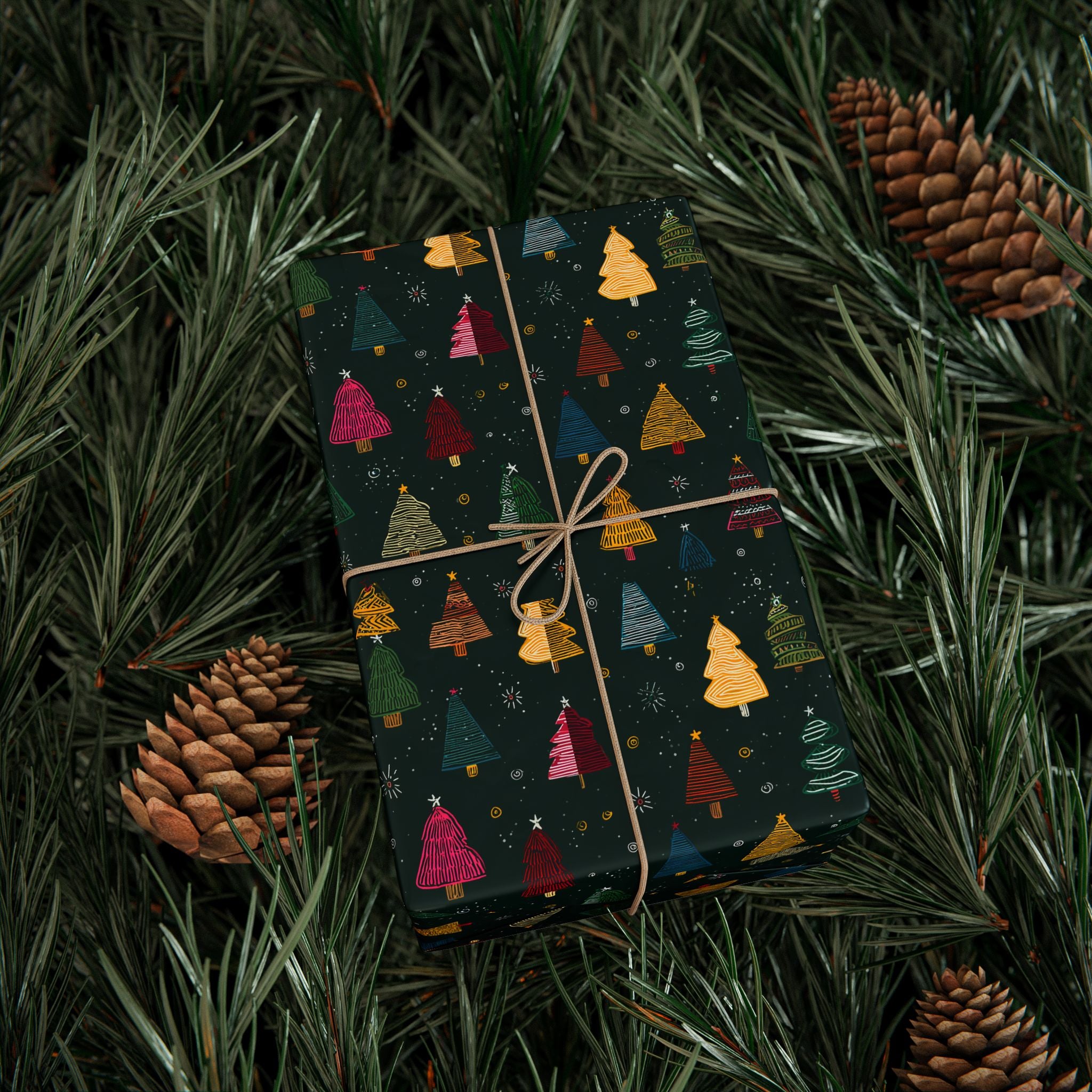 Christmas Tree Pattern Wrapping Paper — Festive Dark Green Holiday Gift Wrap