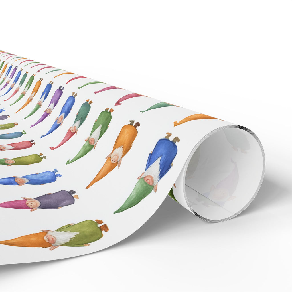 Gnome Pattern Wrapping Paper Roll – Colorful Scandinavian Gnomes Holiday Gift Wrap
