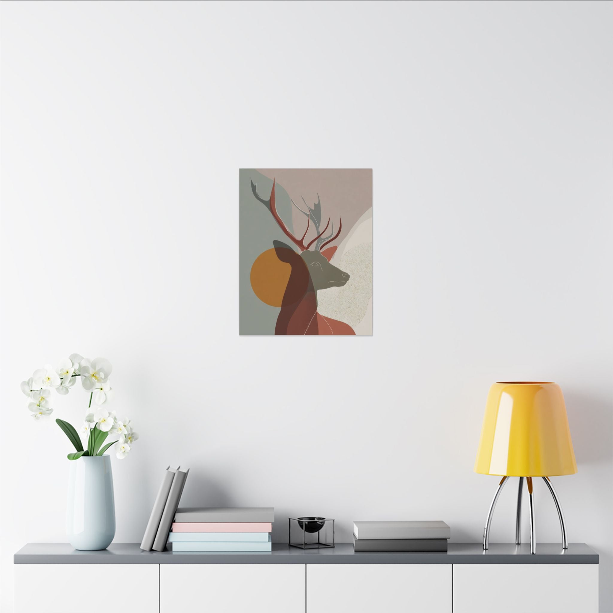 Majestic Deer in Abstraction: Minimalist Geometric Design, Earthy Tones, Mid-Century Modern Art   |  Personalized & Custom Orders Available