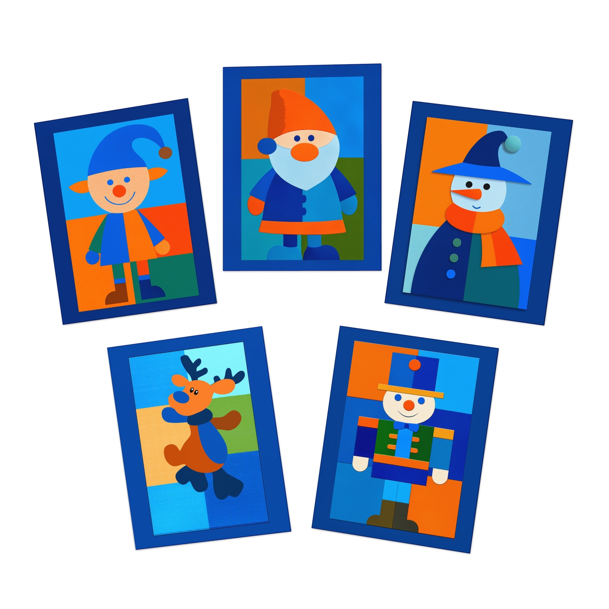 Christmas Greeting Cards, 5-Pack Blue Toned Holiday Cards - Blank Cards, Xmas Stationery, Festive Note Cards, Winter Holiday Invitations,