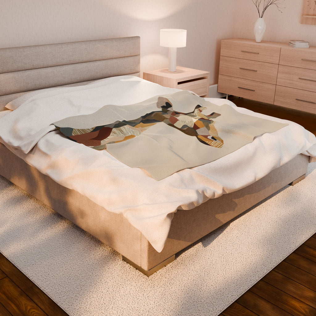 Velveteen Plush Blanket Geometric Abstract Pastel Earthen Toned Giraffe, Quilt Cover, Duvet, Doona, Home Decor, Bedroom Accessories, Gift