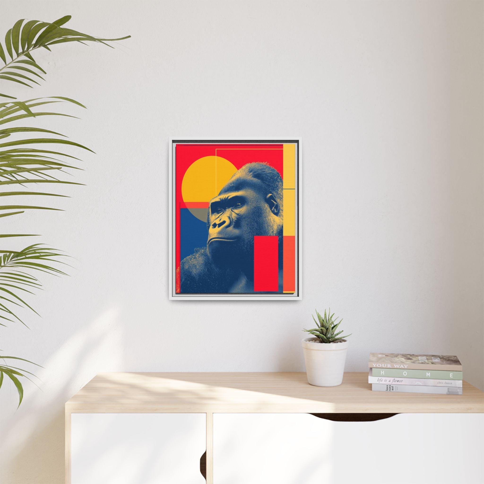 Primal Geometry: Gorilla Portrait in Blue and Yellow, Pop Art Graphic Design   |  Personalized & Custom Orders Available