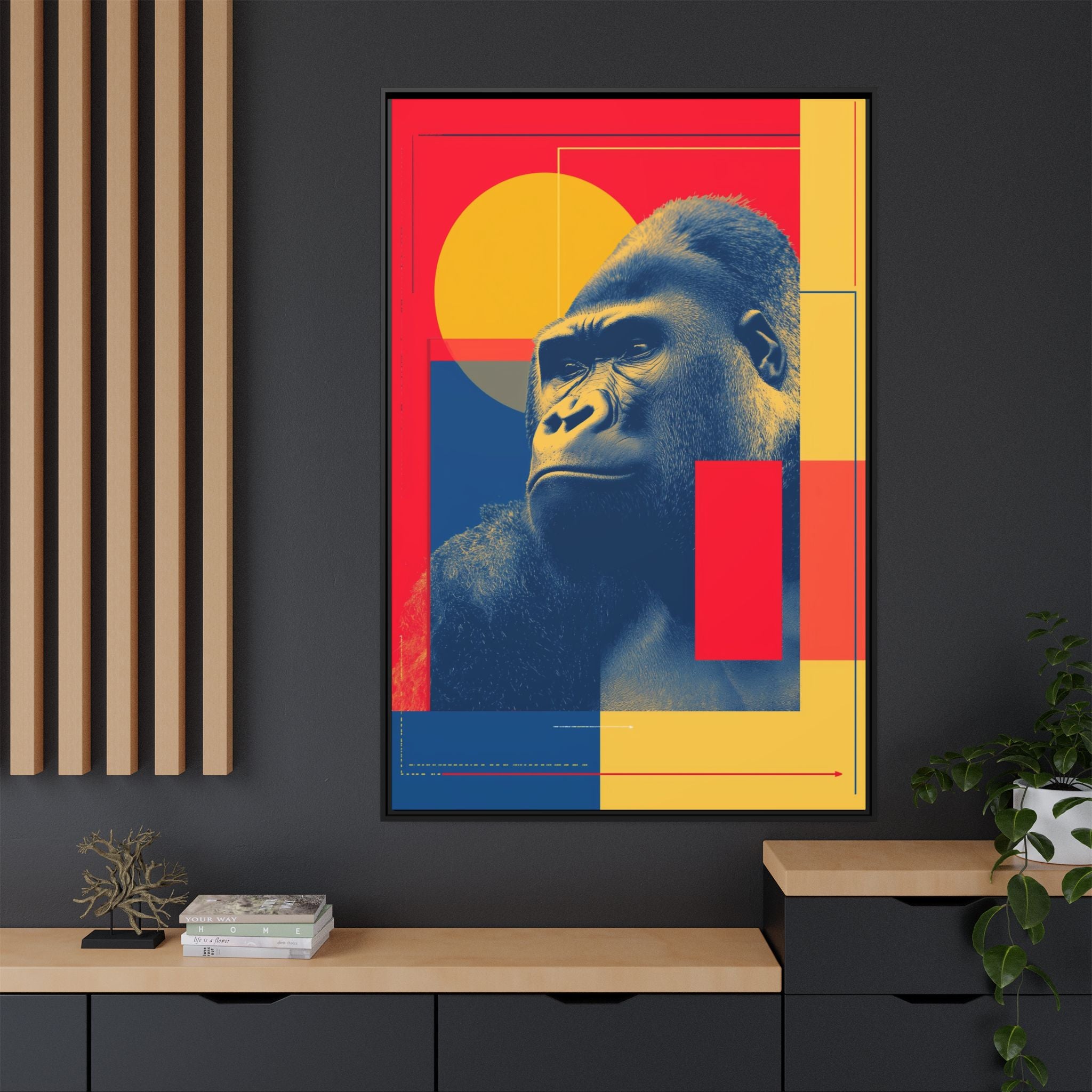 Primal Geometry: Gorilla Portrait in Blue and Yellow, Pop Art Graphic Design   |  Personalized & Custom Orders Available