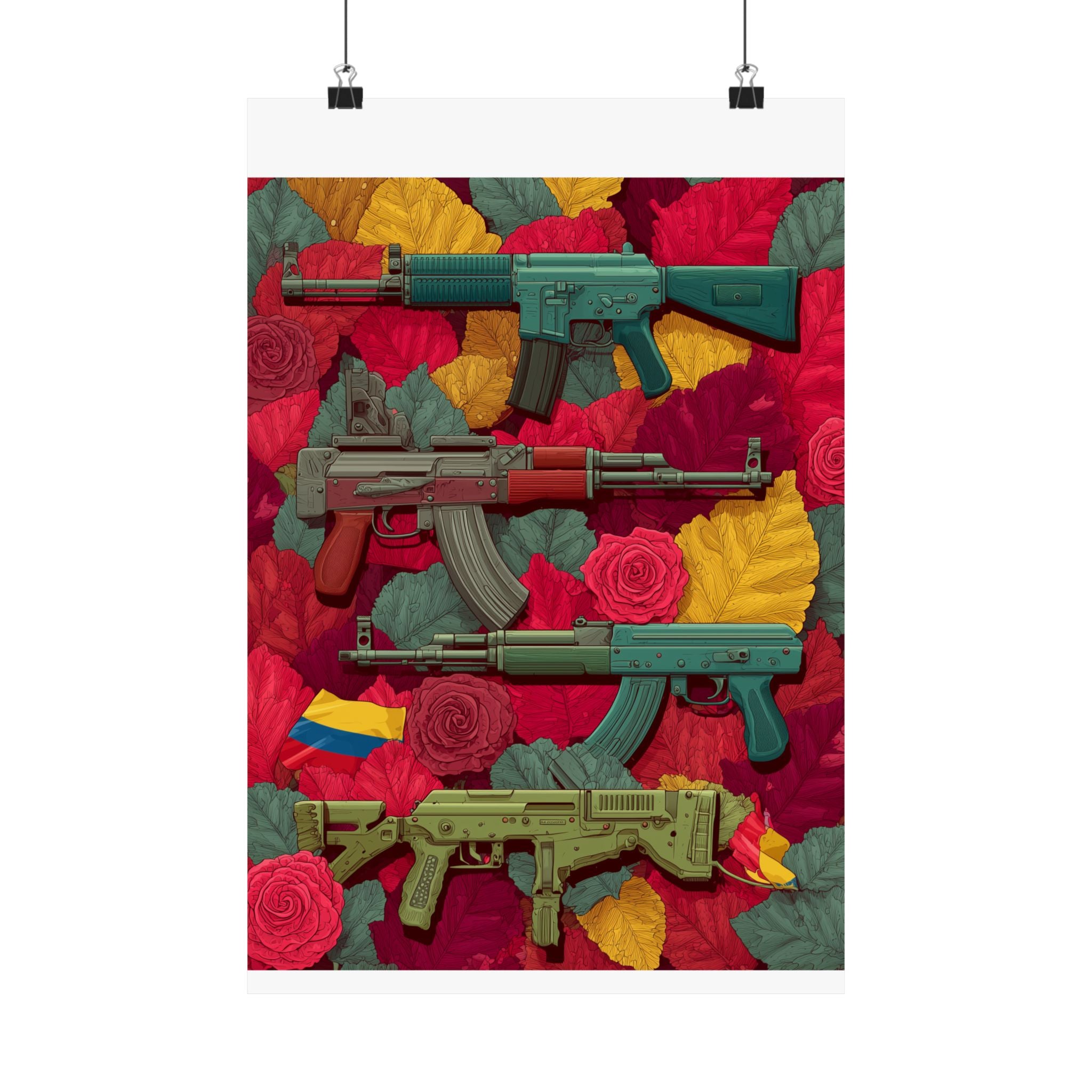 Vibrant Gun Art Vertical Poster, Unique Wall Decor, Military Theme Art, Home Office Decoration, Gift for Gun Enthusiasts