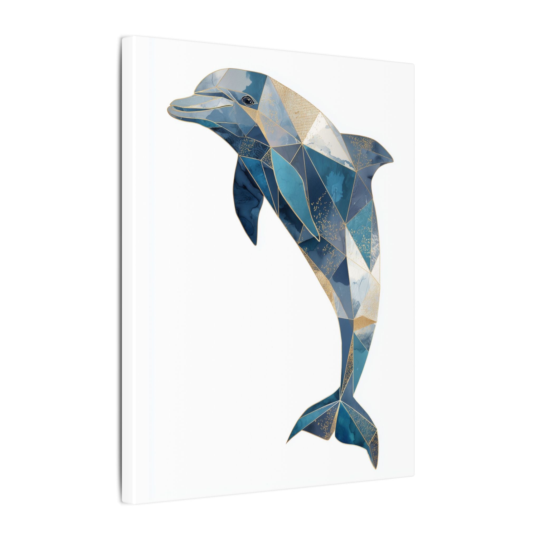 Canvas Print, Geometric Abstract Dolphin Gold Accented Art, High Quality Wall Decor, Nautical Sea Theme, Coastal Home Decor, Ocean Animal