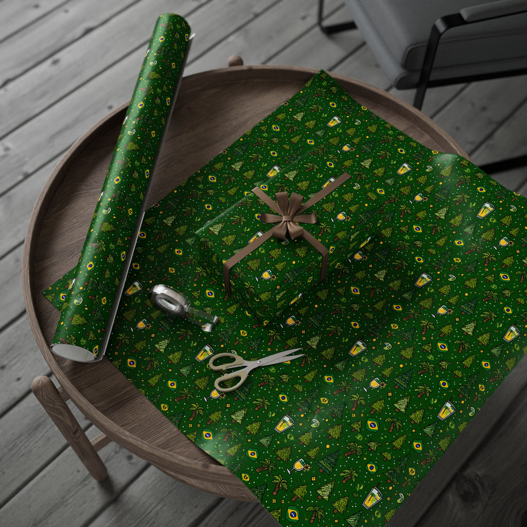 Brazillian Brazil Wrapping Paper Roll — Festive Green Holiday Gift Wrap