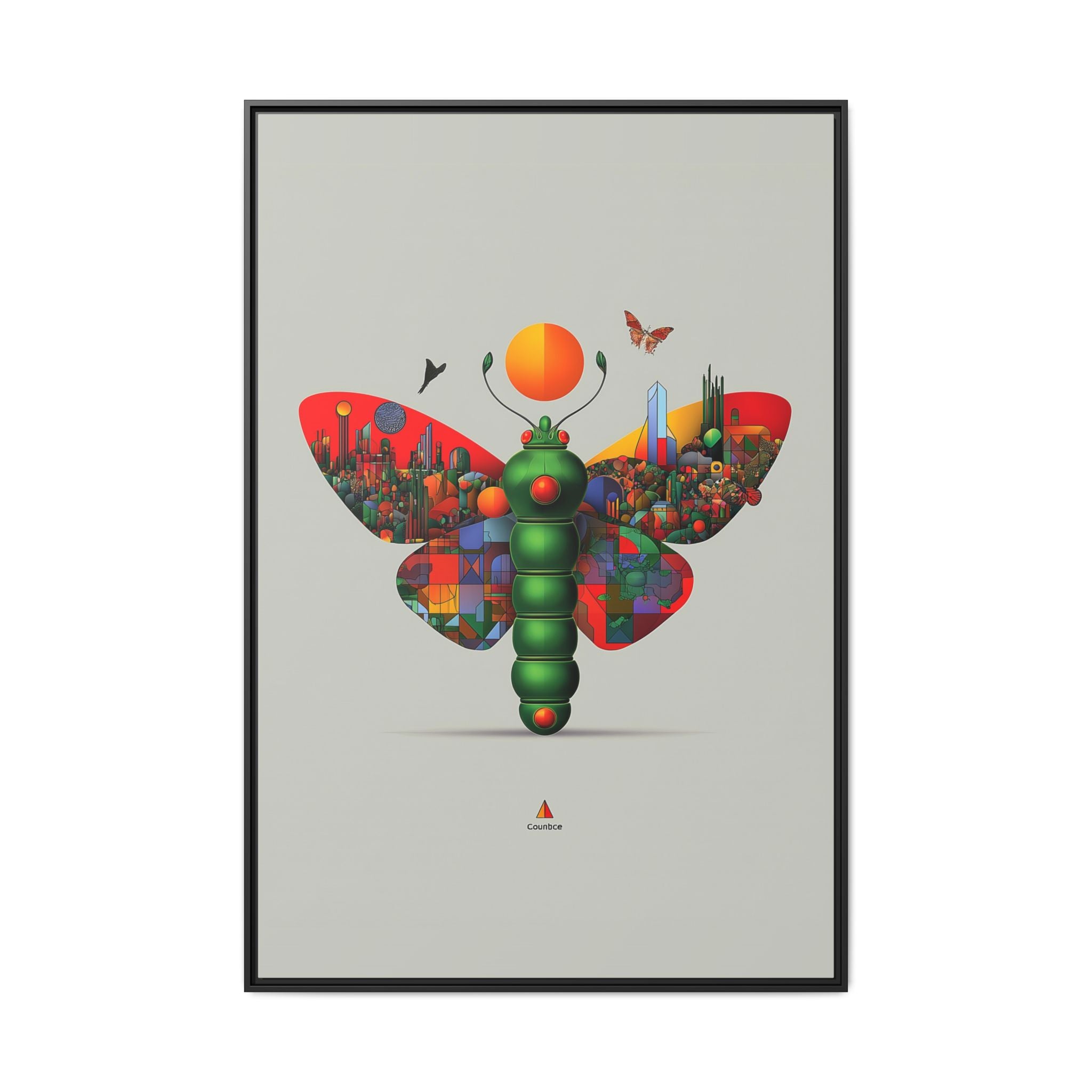 Urban Metamorphosis Framed Print: Geometric Cityscape Butterfly, Digital Surrealism Collage   |  Custom Orders Available