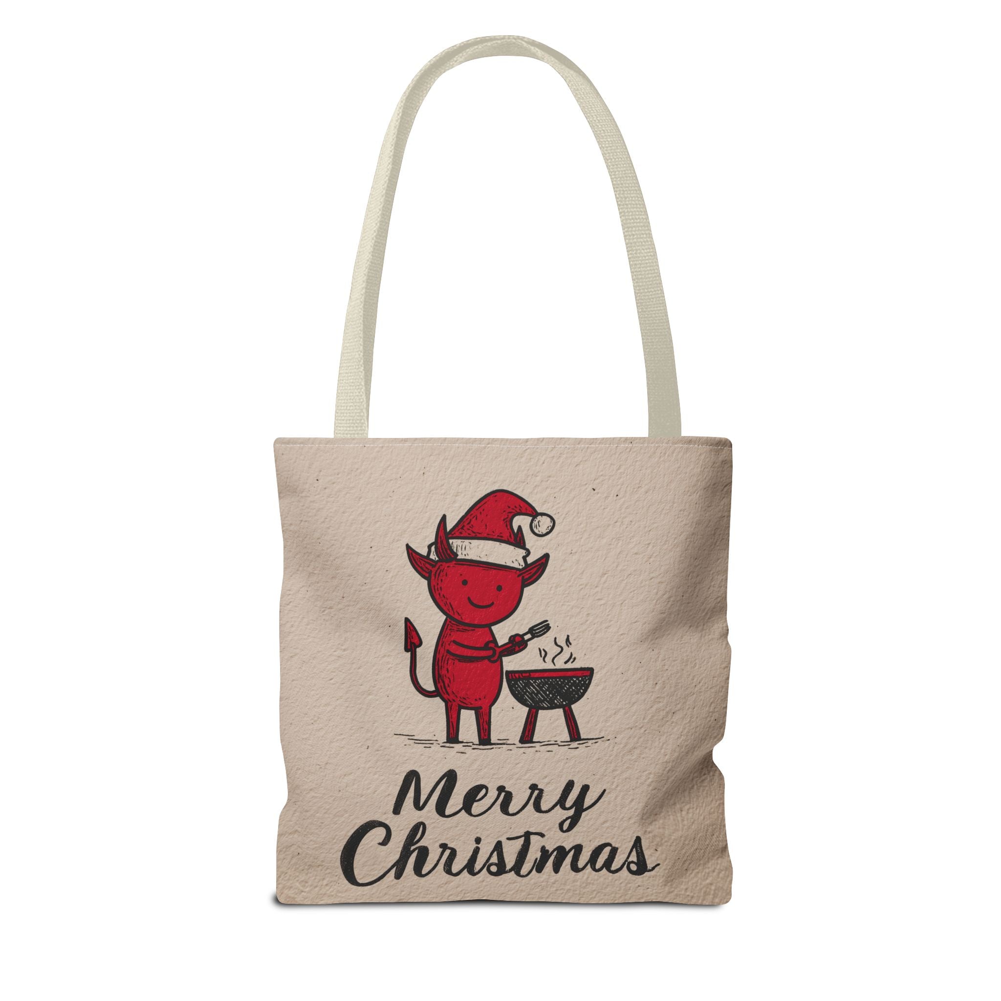 Festive Tote Bag, Christmas Gift, Holiday Shopping Bag, Red Devil BBQ Design, Merry Christmas Tote