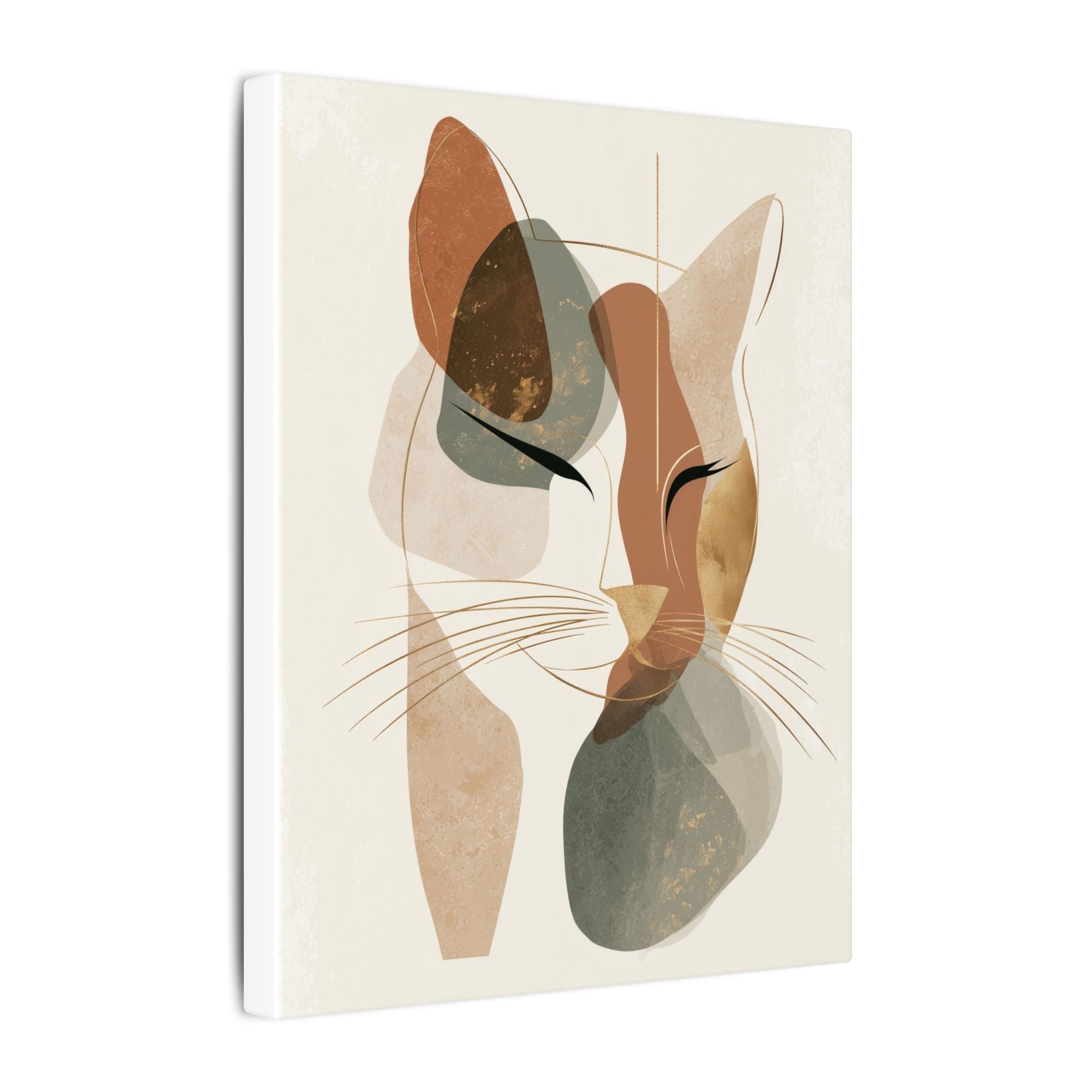 Feline Abstraction: Minimalist Cat Portrait, Contemporary Geometric Art, Organic Earth Tone Design   |  Personalized & Custom Orders