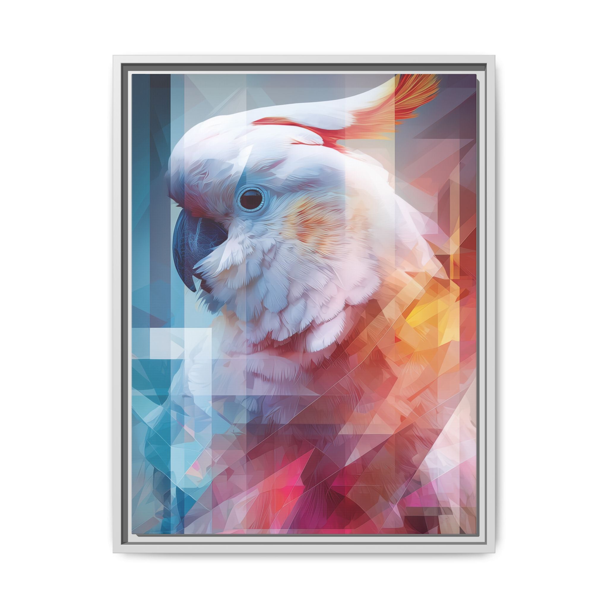 Fractured Cockatoo Framed Print: Geometric Wildlife Art, Low-Poly Digital Illustration   |  Personalized & Custom Orders Available