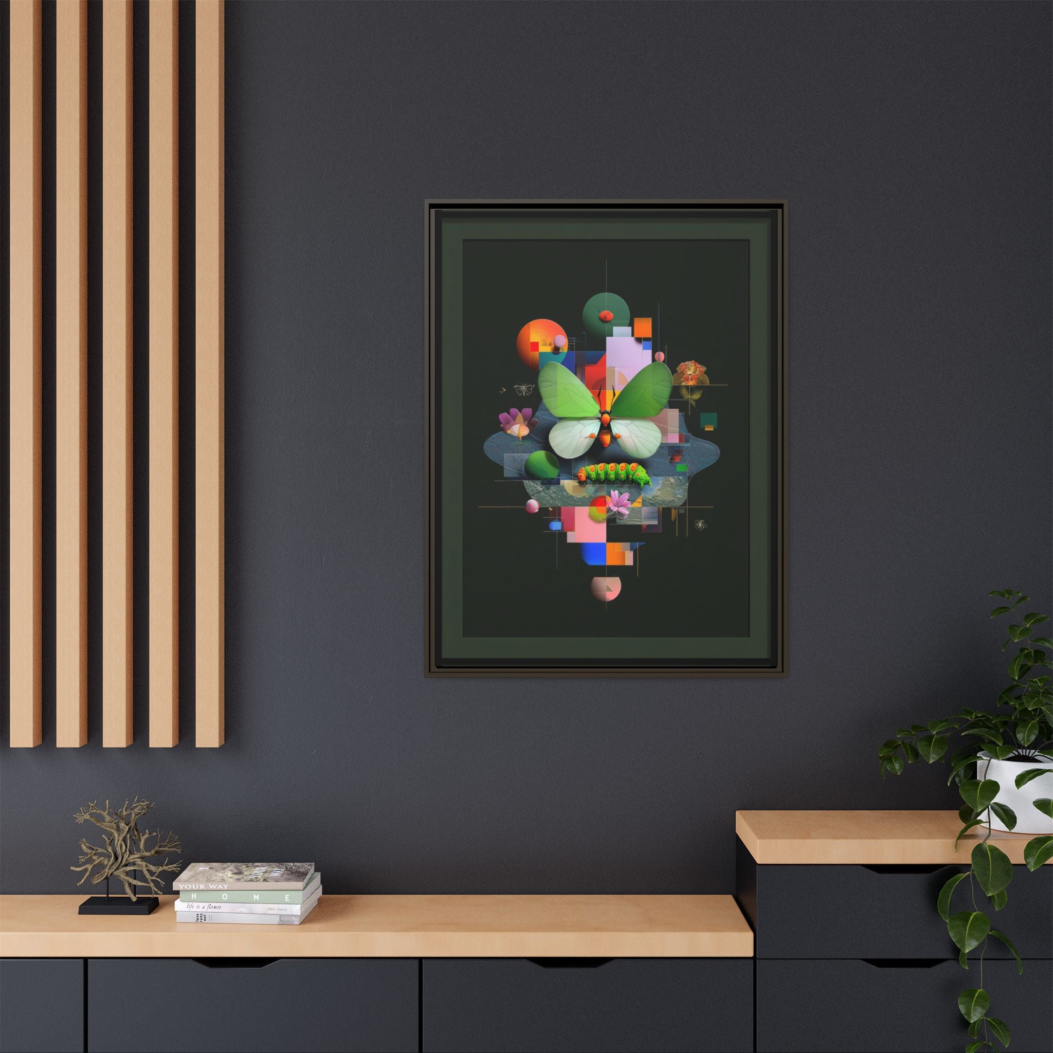 Metamorphosis Geometry Framed Print : Digital Nature Synthesis, Butterfly Abstraction   |  Personalized & Custom Orders Available