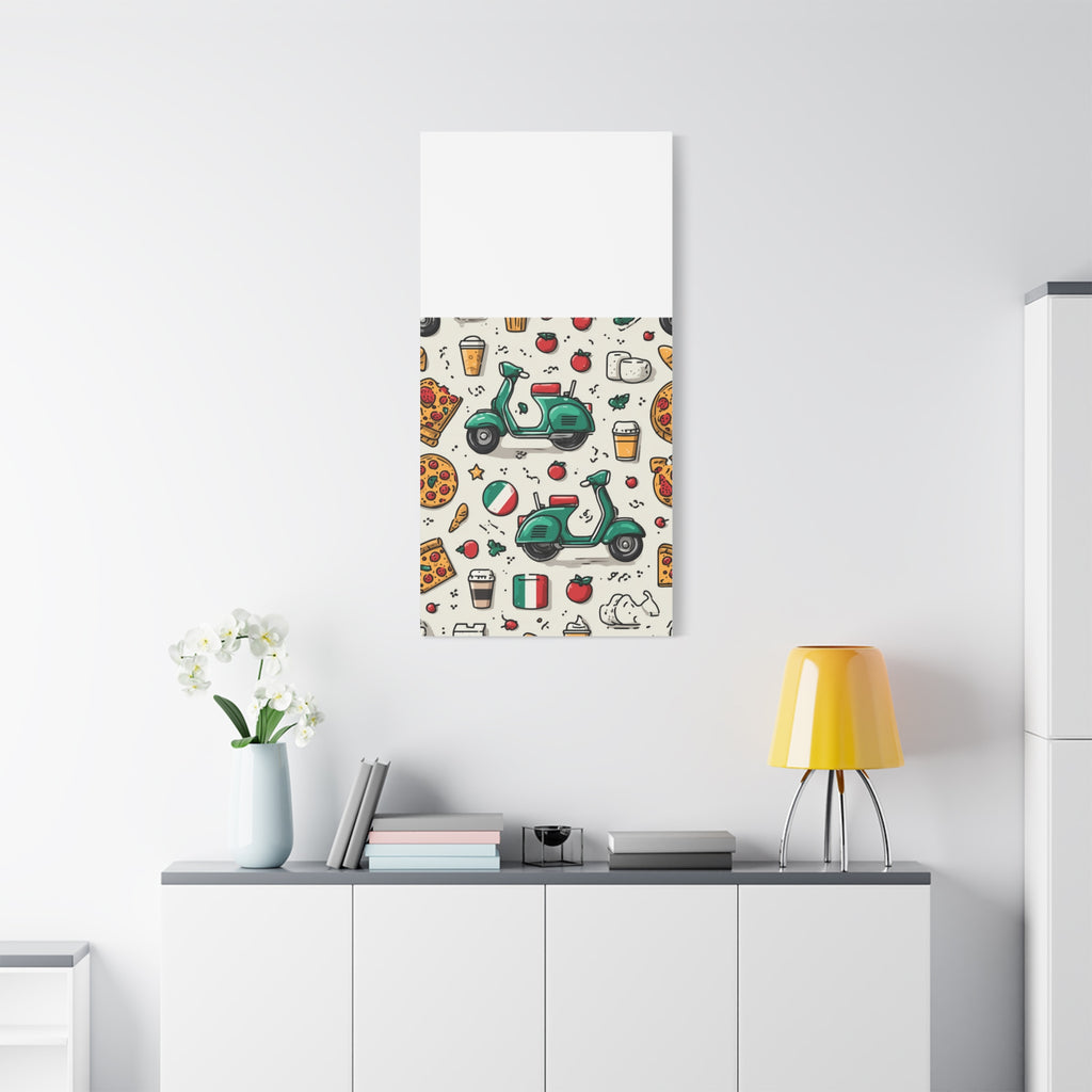 Vibrant Travel Nostalgia Canvas Art, Scooter Decor, Foodie Wall Art, Fun Home Decor, Gift for Adventurers, Kitchen Wall Hanging