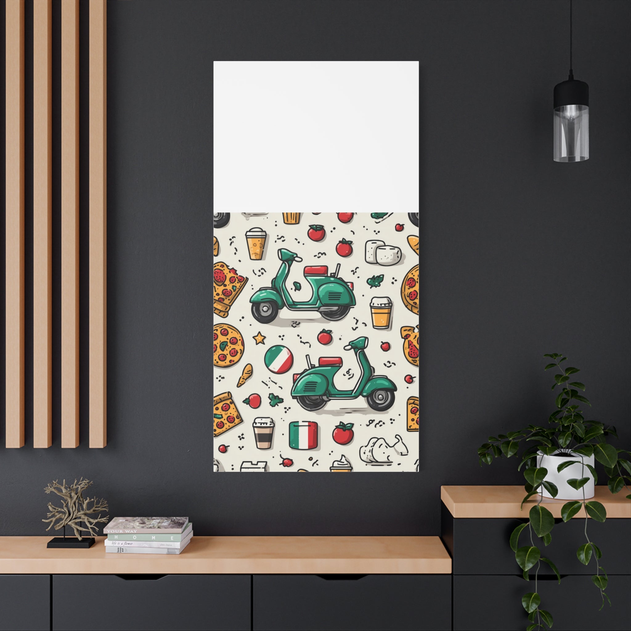 Vibrant Travel Nostalgia Canvas Art, Scooter Decor, Foodie Wall Art, Fun Home Decor, Gift for Adventurers, Kitchen Wall Hanging