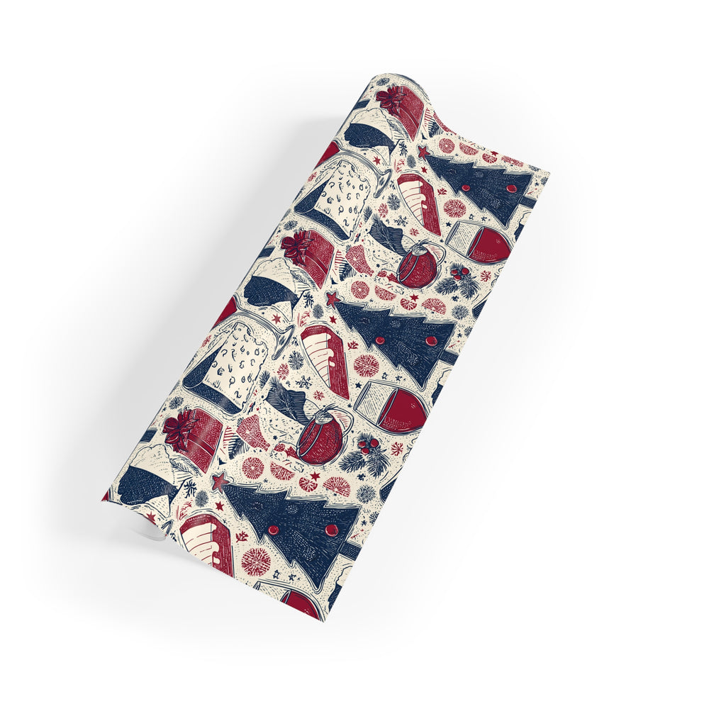 French Christmas Gift Wrap Roll, Holiday Present Packaging, Festive Decorative Paper, Unique Xmas Pattern Design,